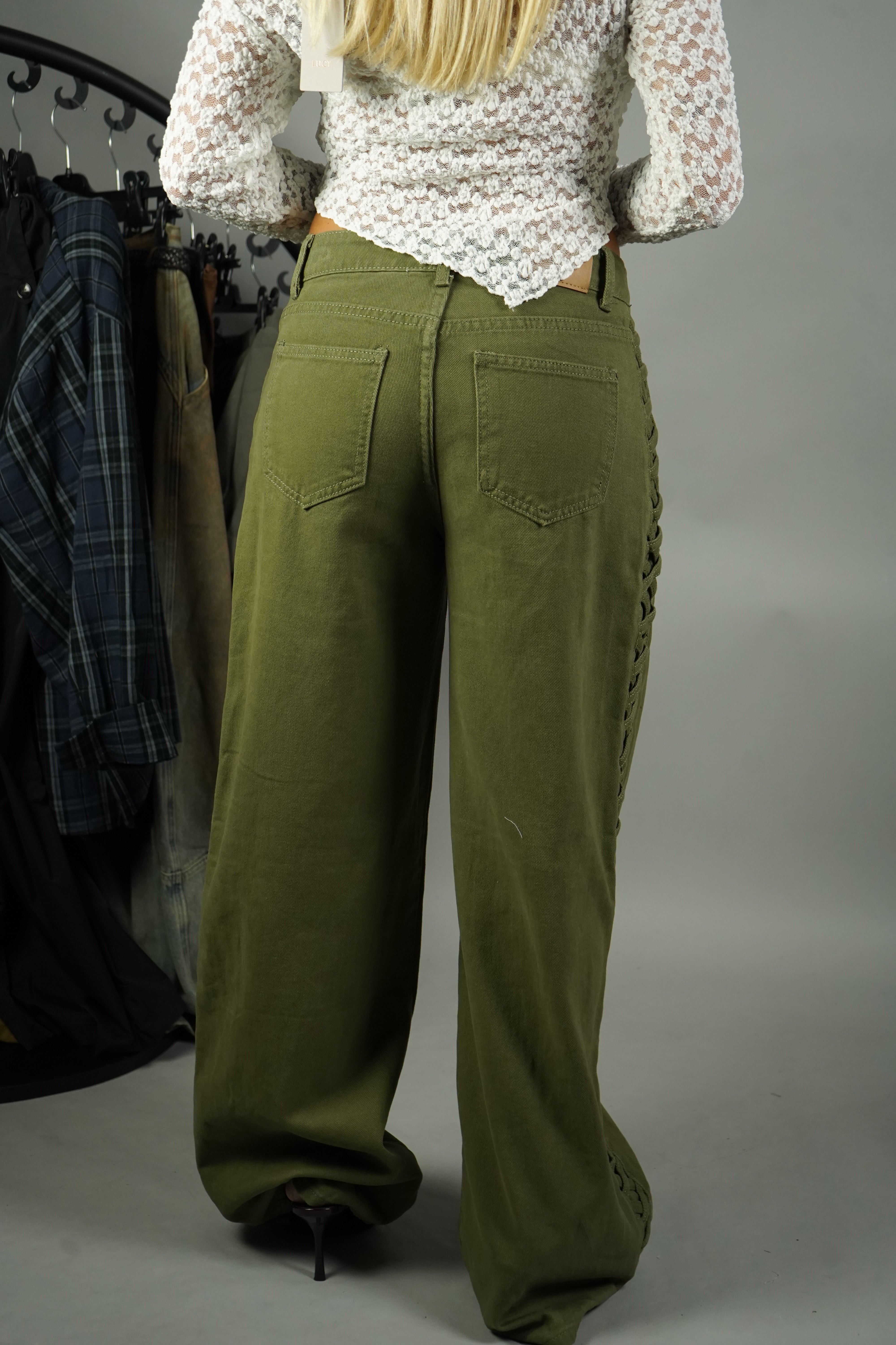 JEANS PALAZZO TRECCE VERDE