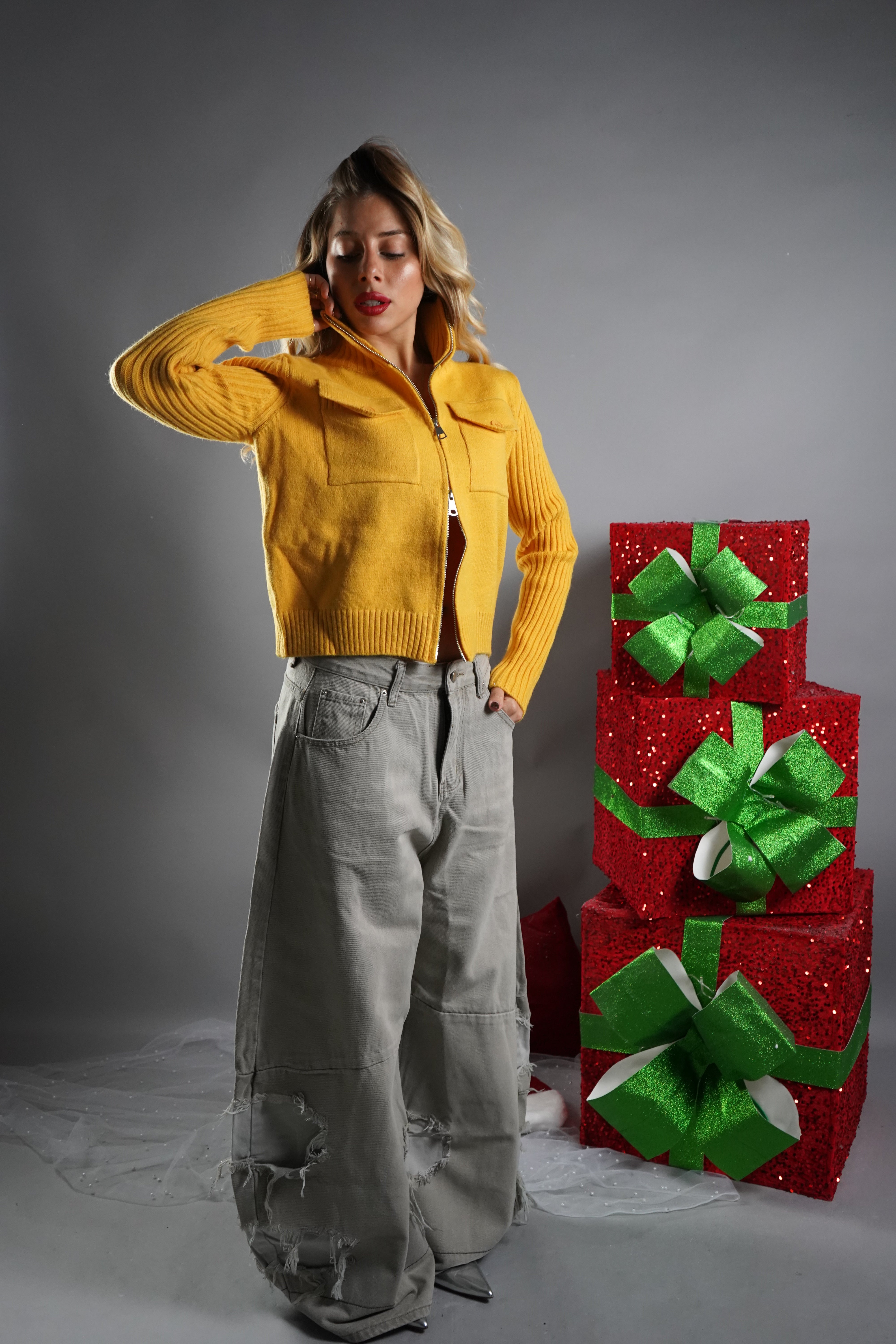 CARDIGAN DOPPIA ZIP GIALLO