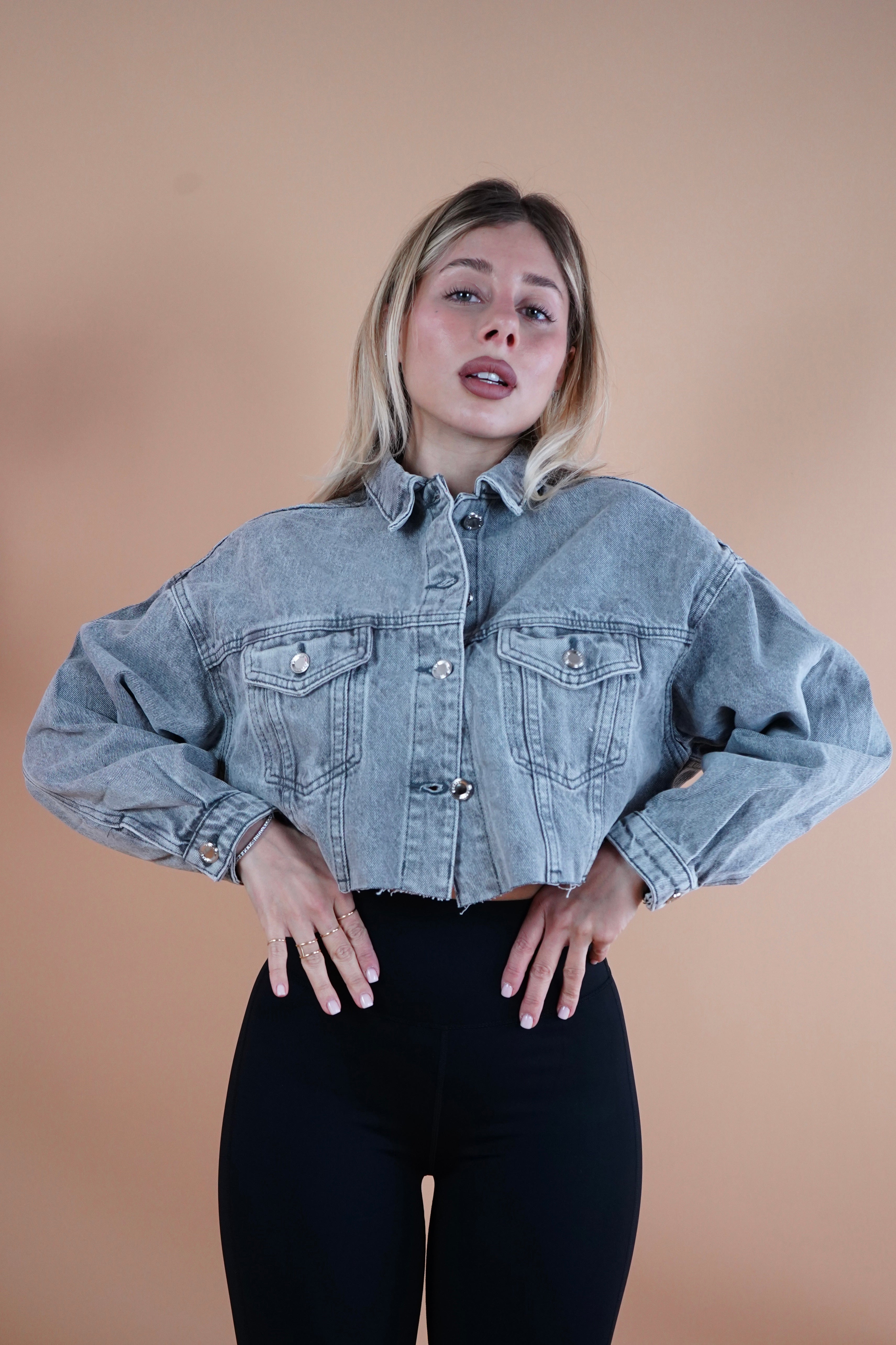 GIUBBINO DENIM CROP GRIGIO