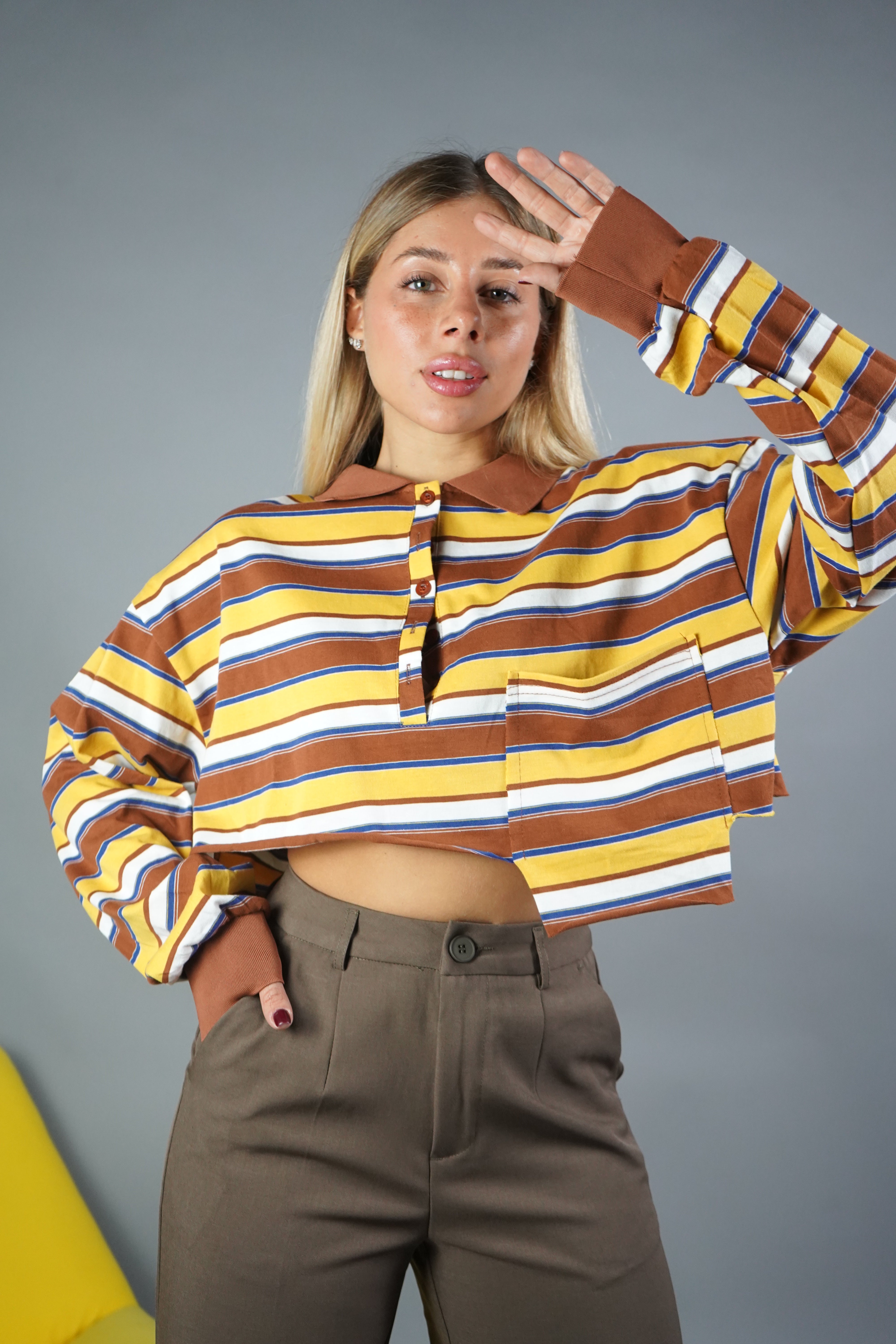 POLO CROP RIGHE GIALLA