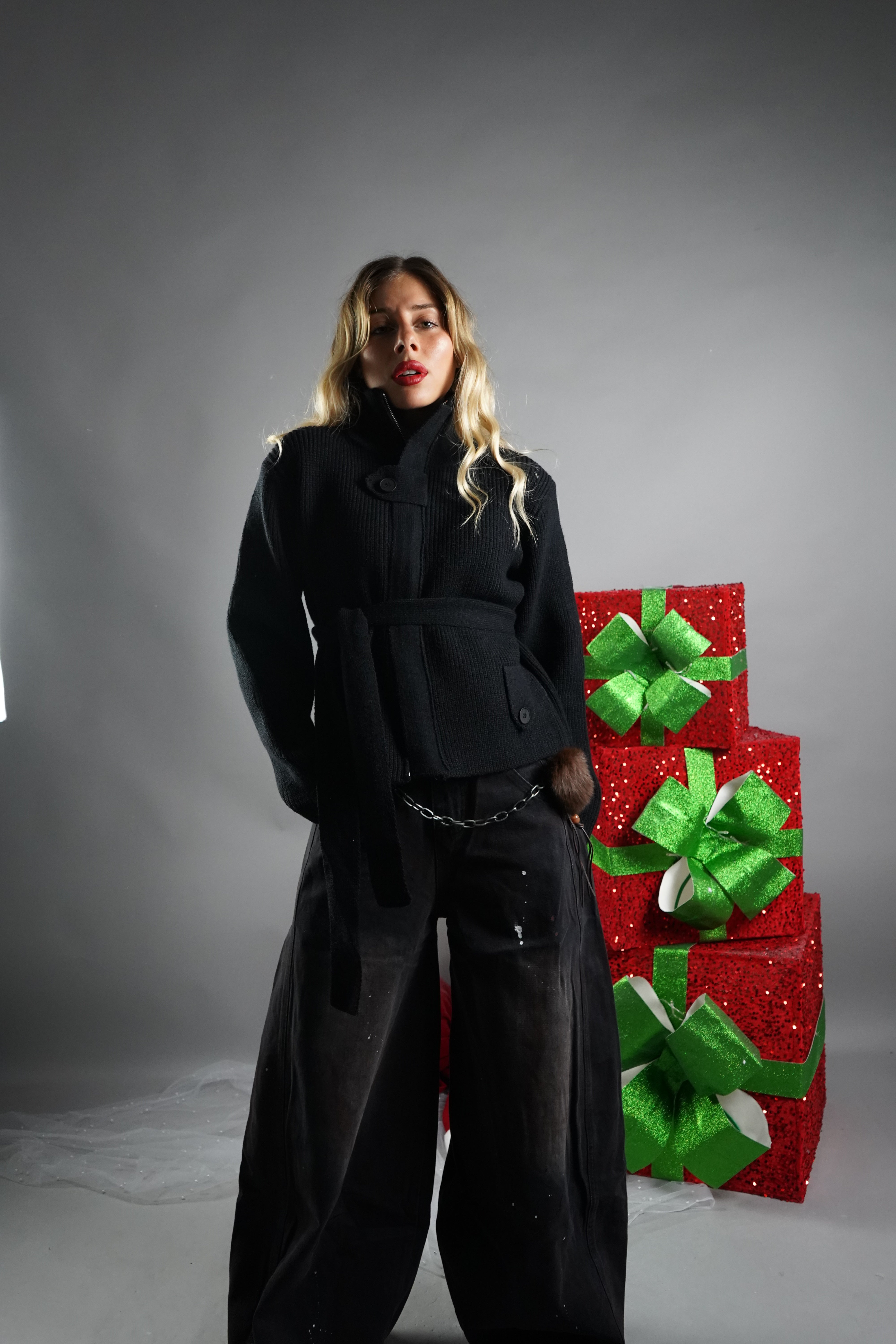 CARDIGAN CON CINTURA NERO