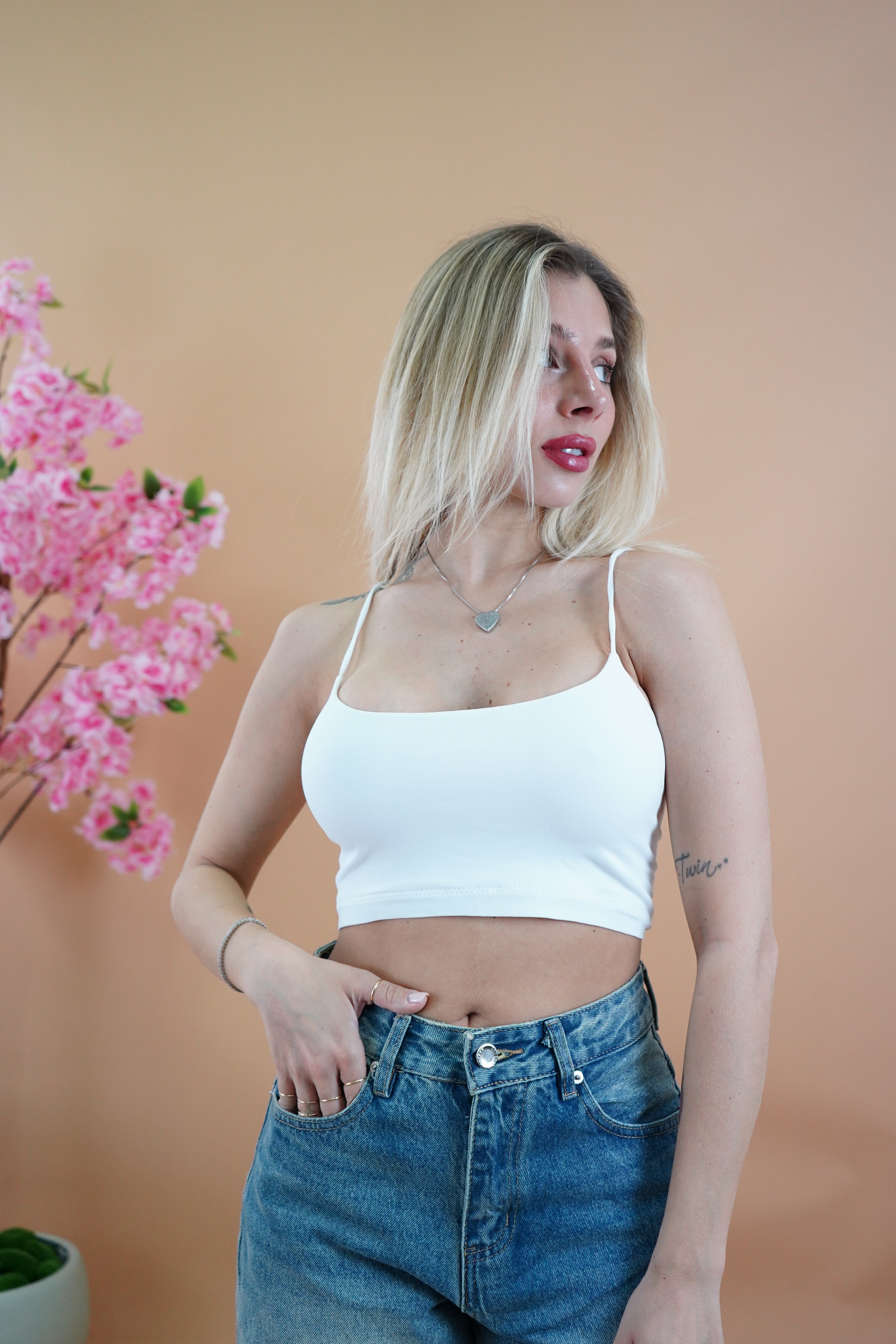 TOP CROP BASIC BIANCO