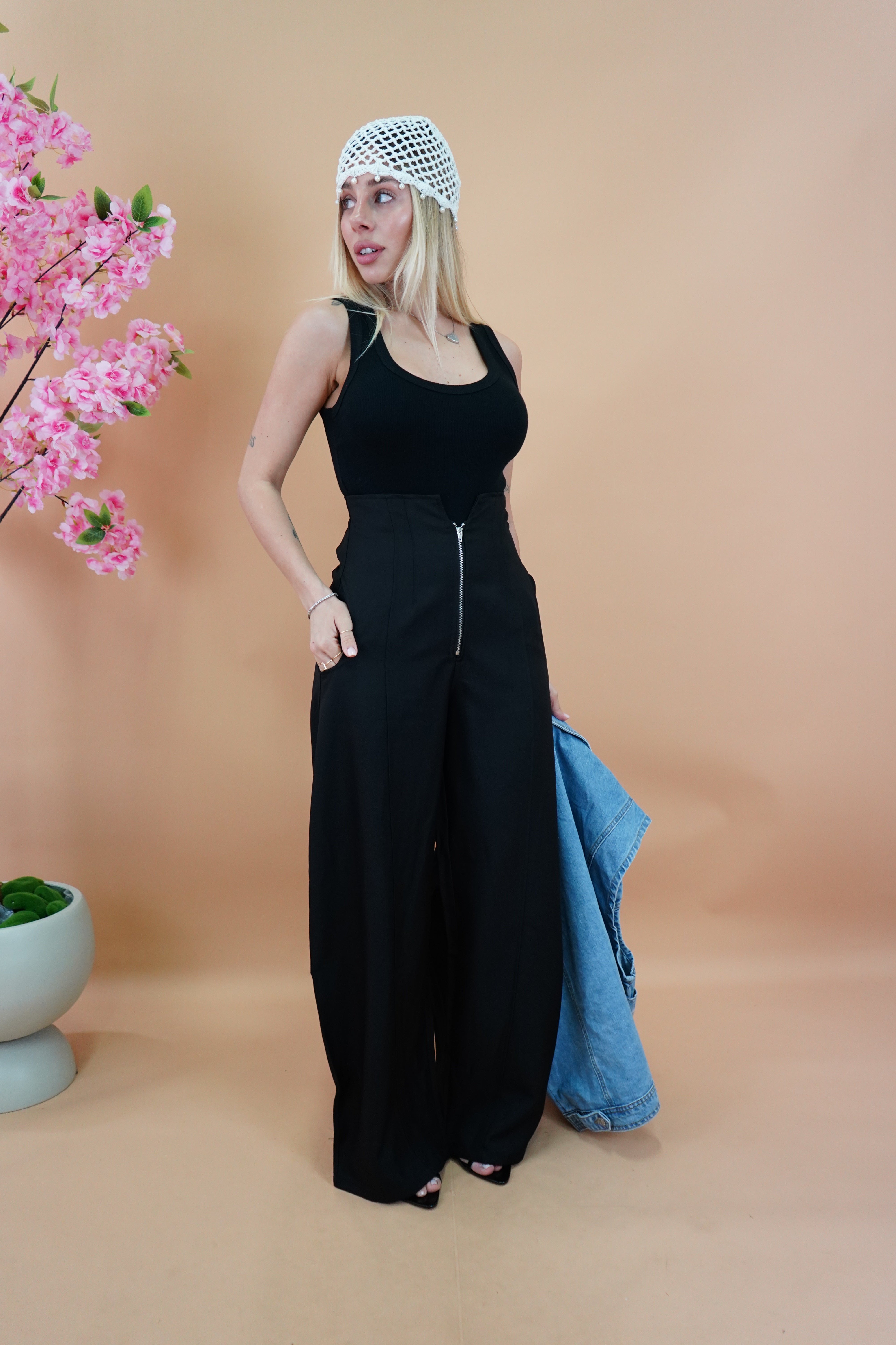 PANTALONE BALLON CON ZIP NERO