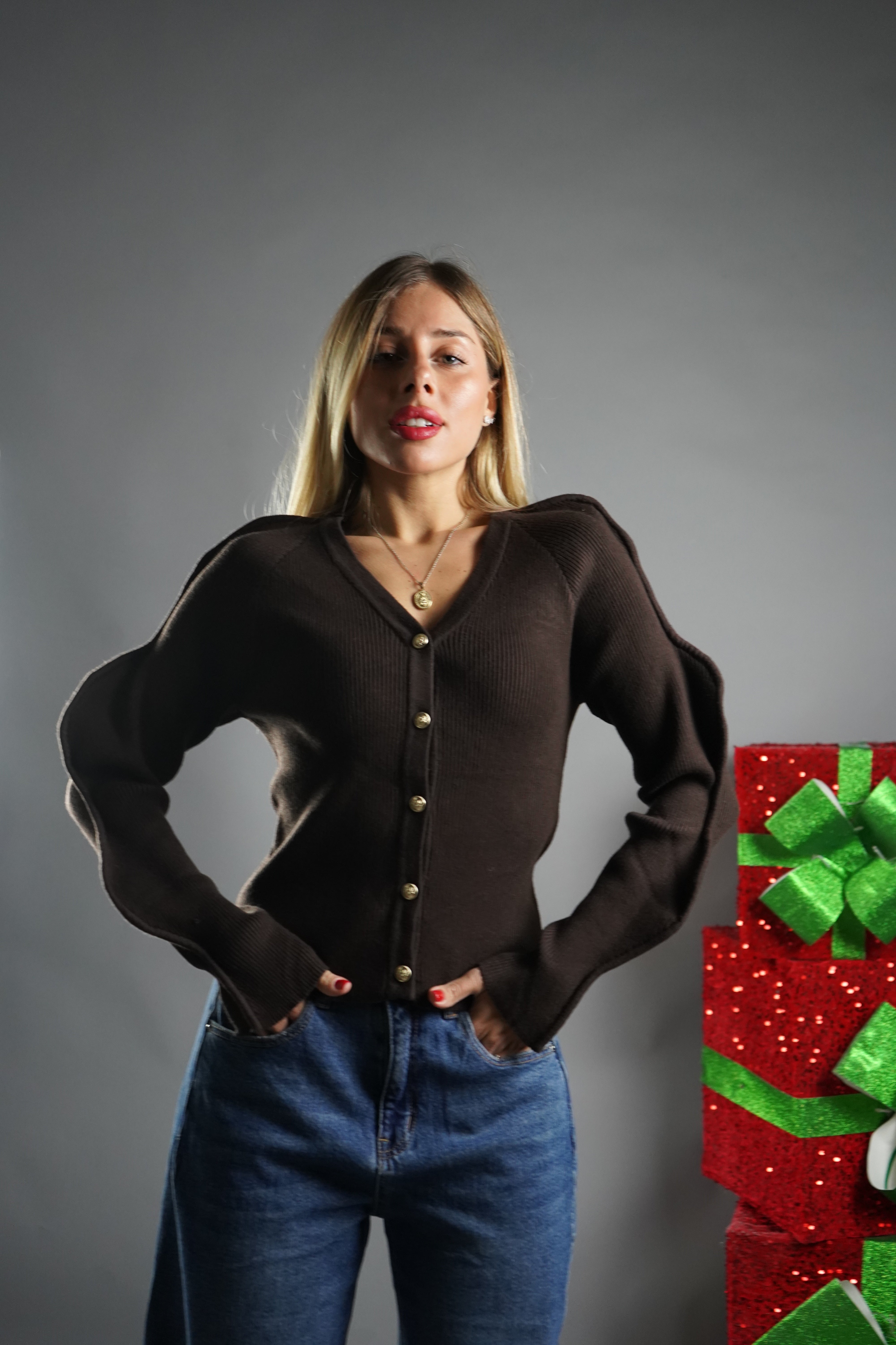 CARDIGAN FARFALLA MARRONE