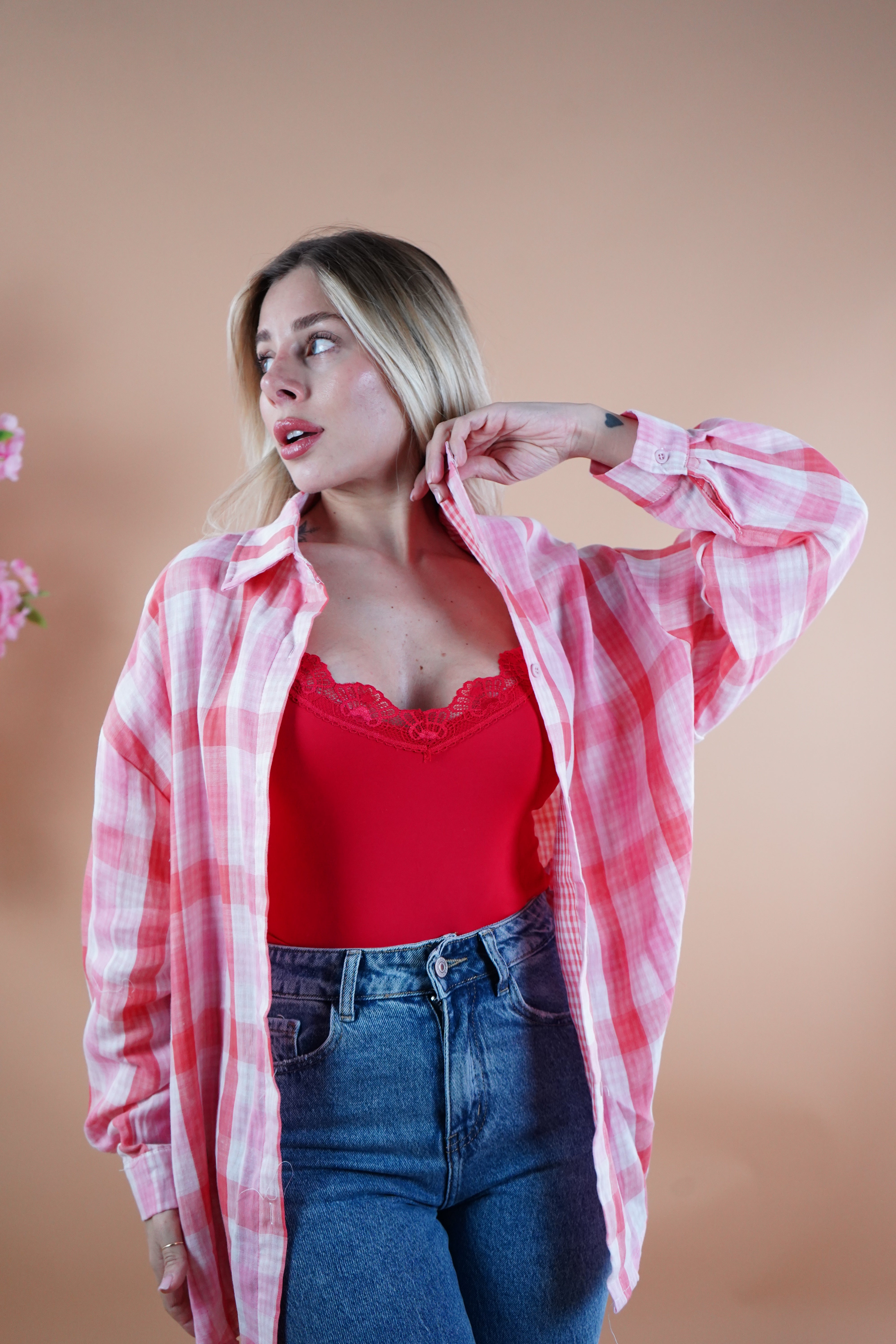 CAMICIA QUADRI ROSSA E ROSA
