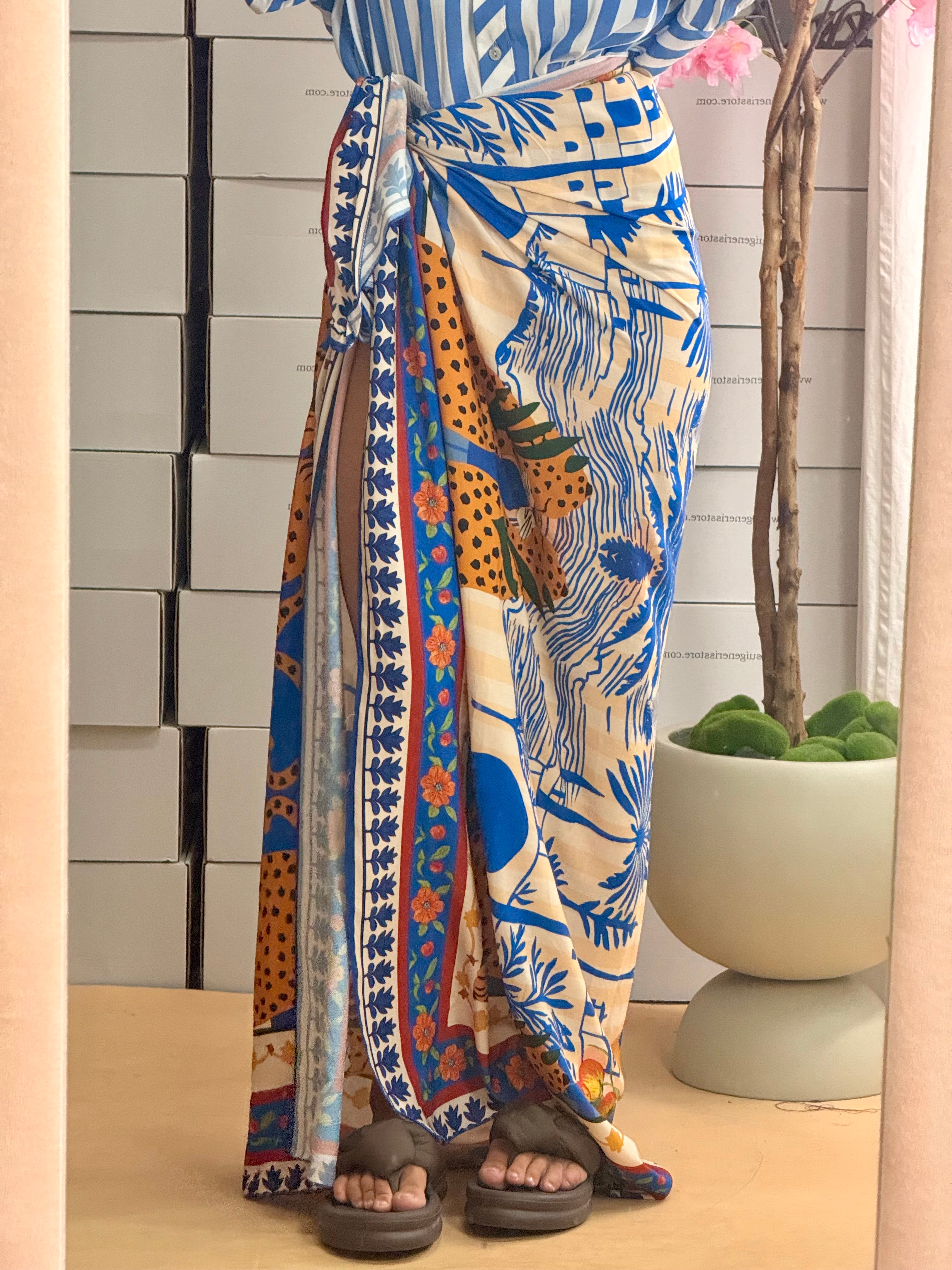 PAREO LUNGO SAFARI BLU