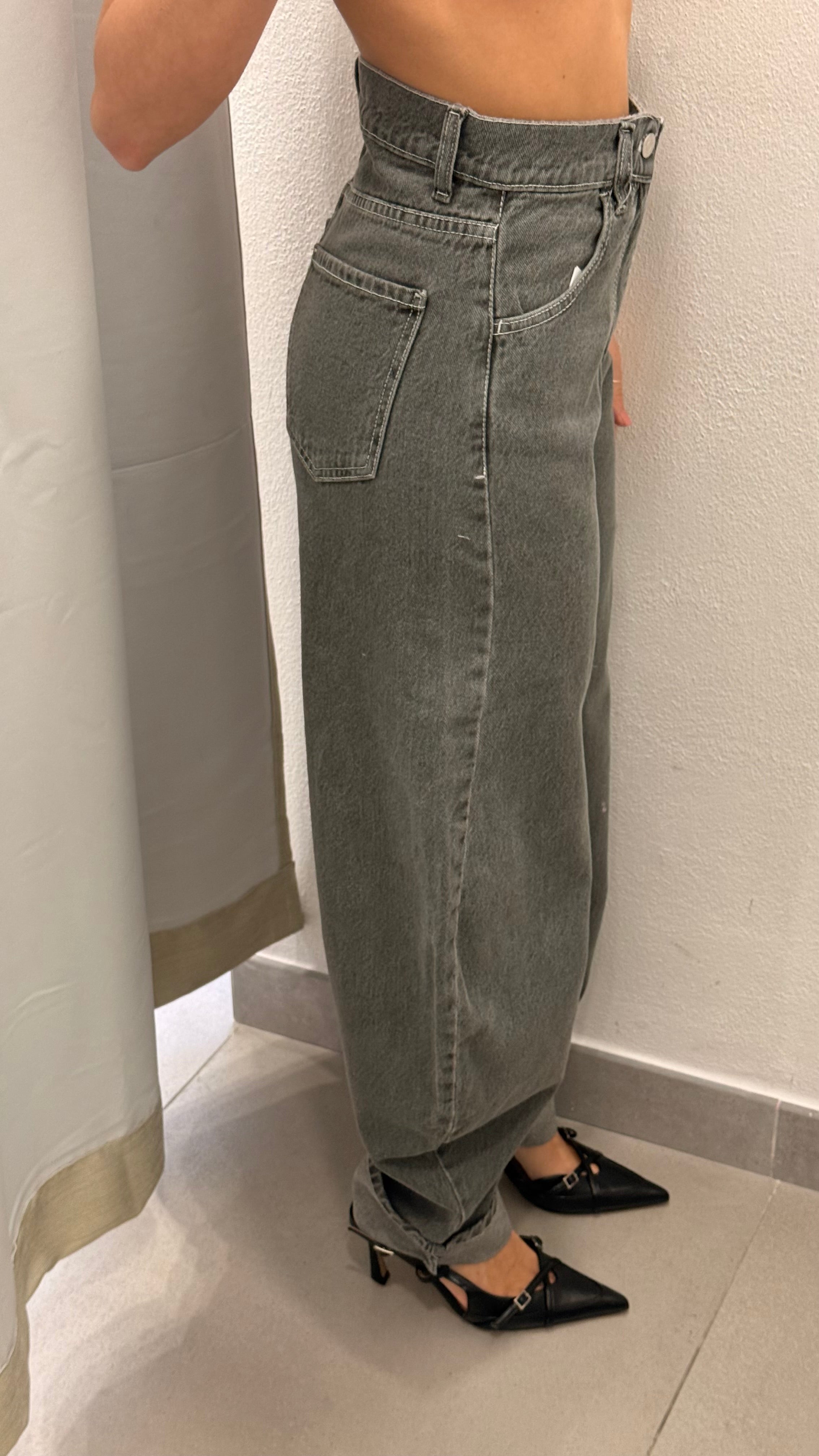 JEANS BALLON PIEGA GRIGIO