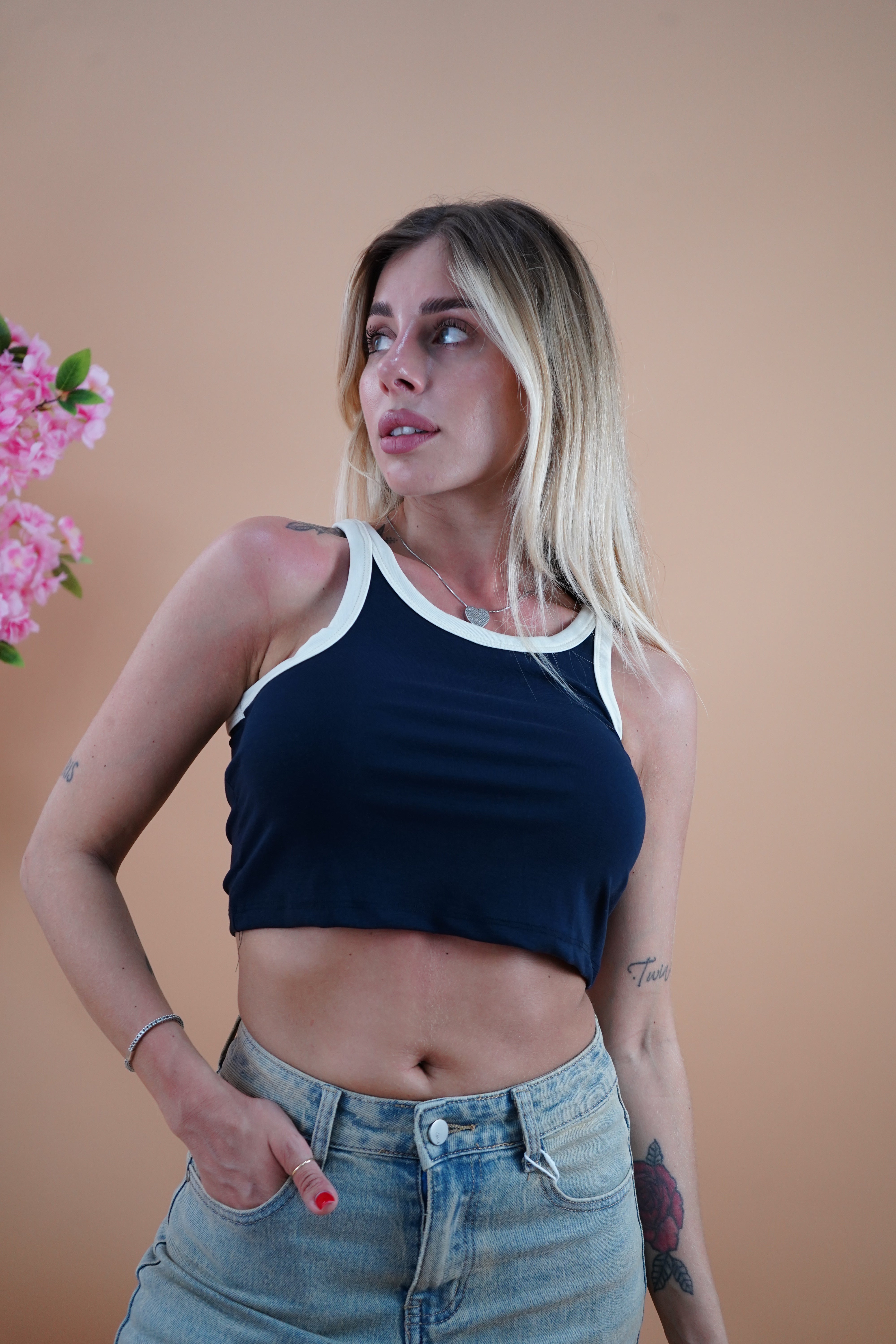 TOP BICOLORE BLU