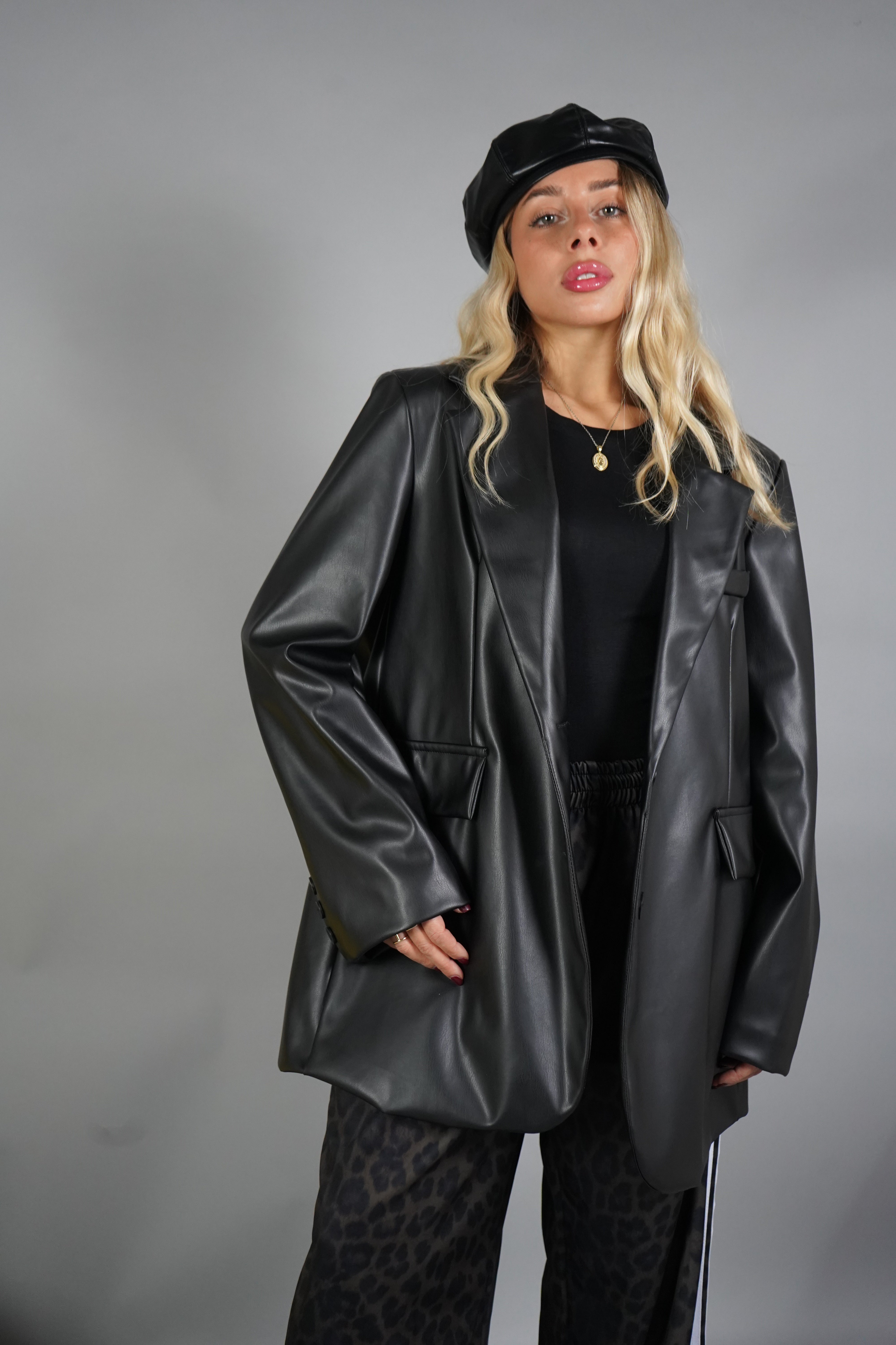 BLAZER OVERSIZE ECOPELLE NERO