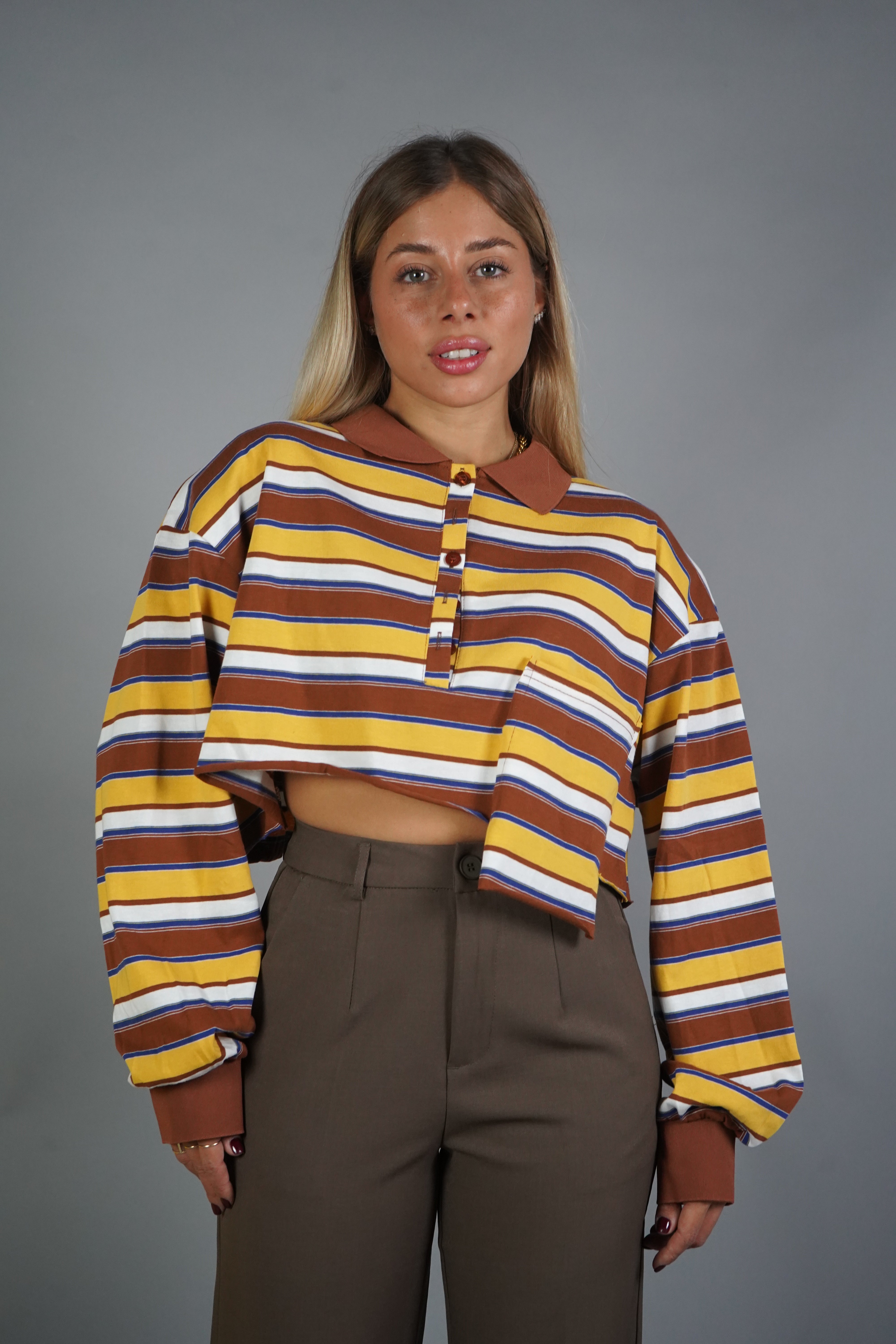 POLO CROP RIGHE GIALLA