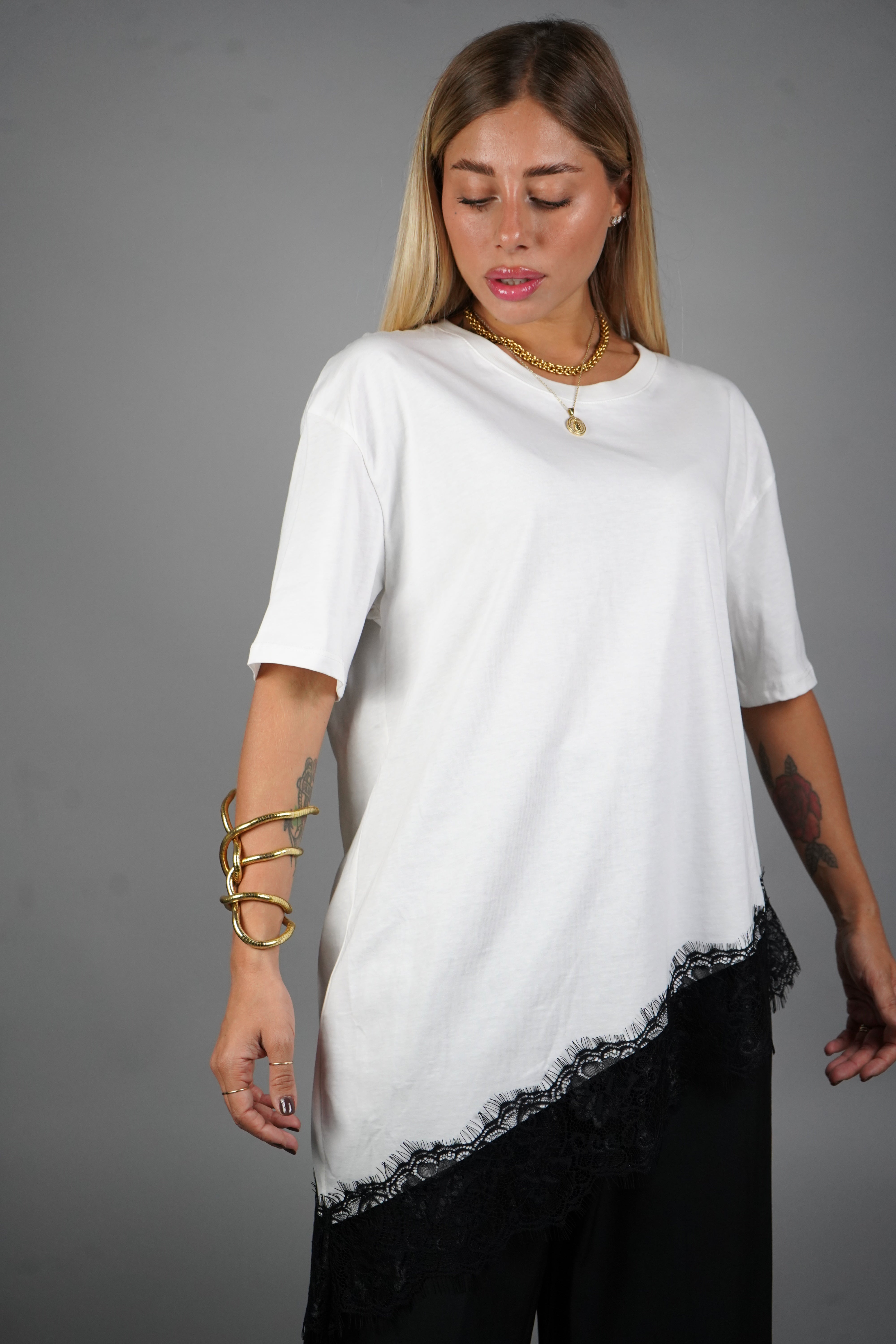 T-SHIRT PIZZO BIANCA LUMINA