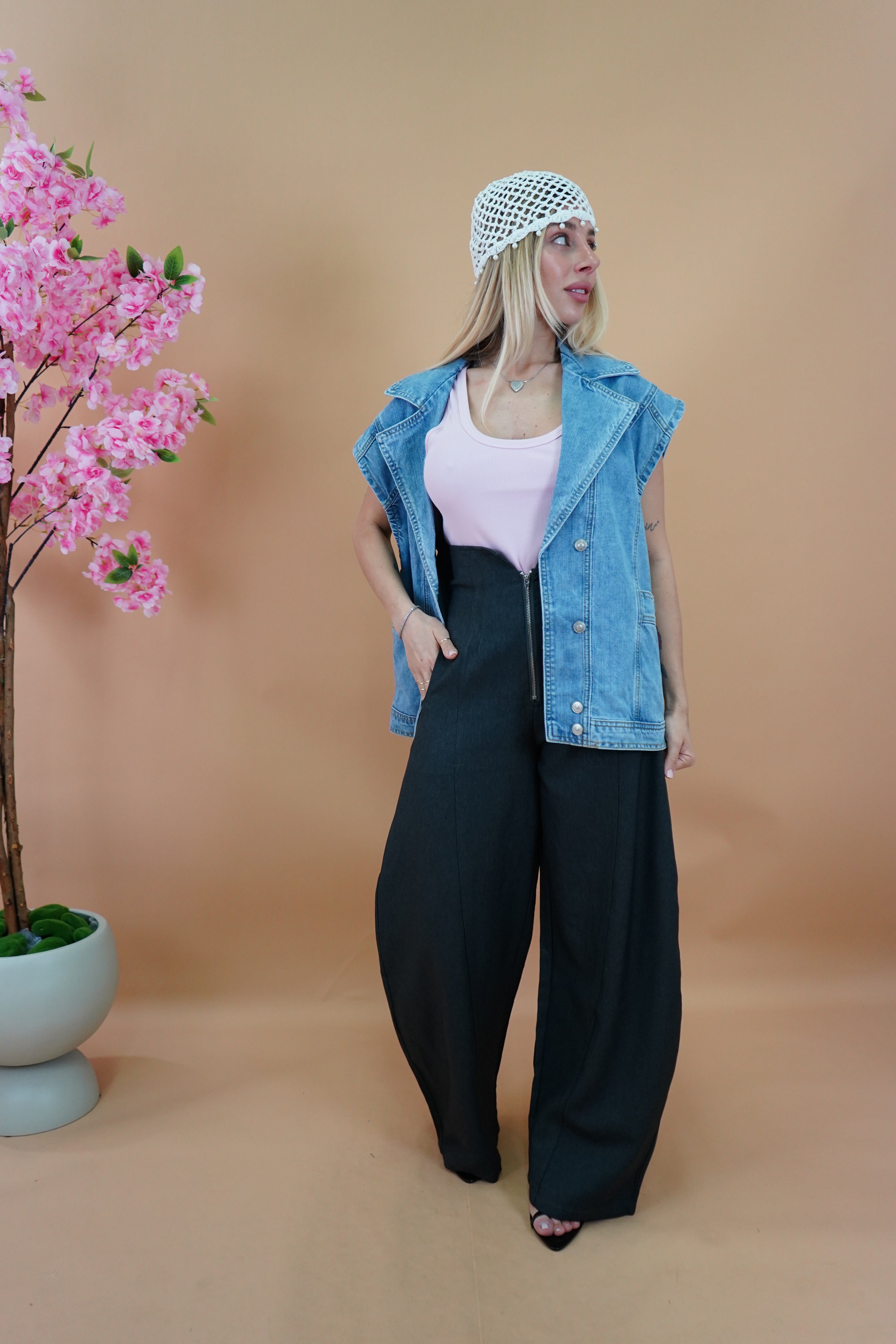 PANTALONE BALLON CON ZIP GRIGIO SCURO