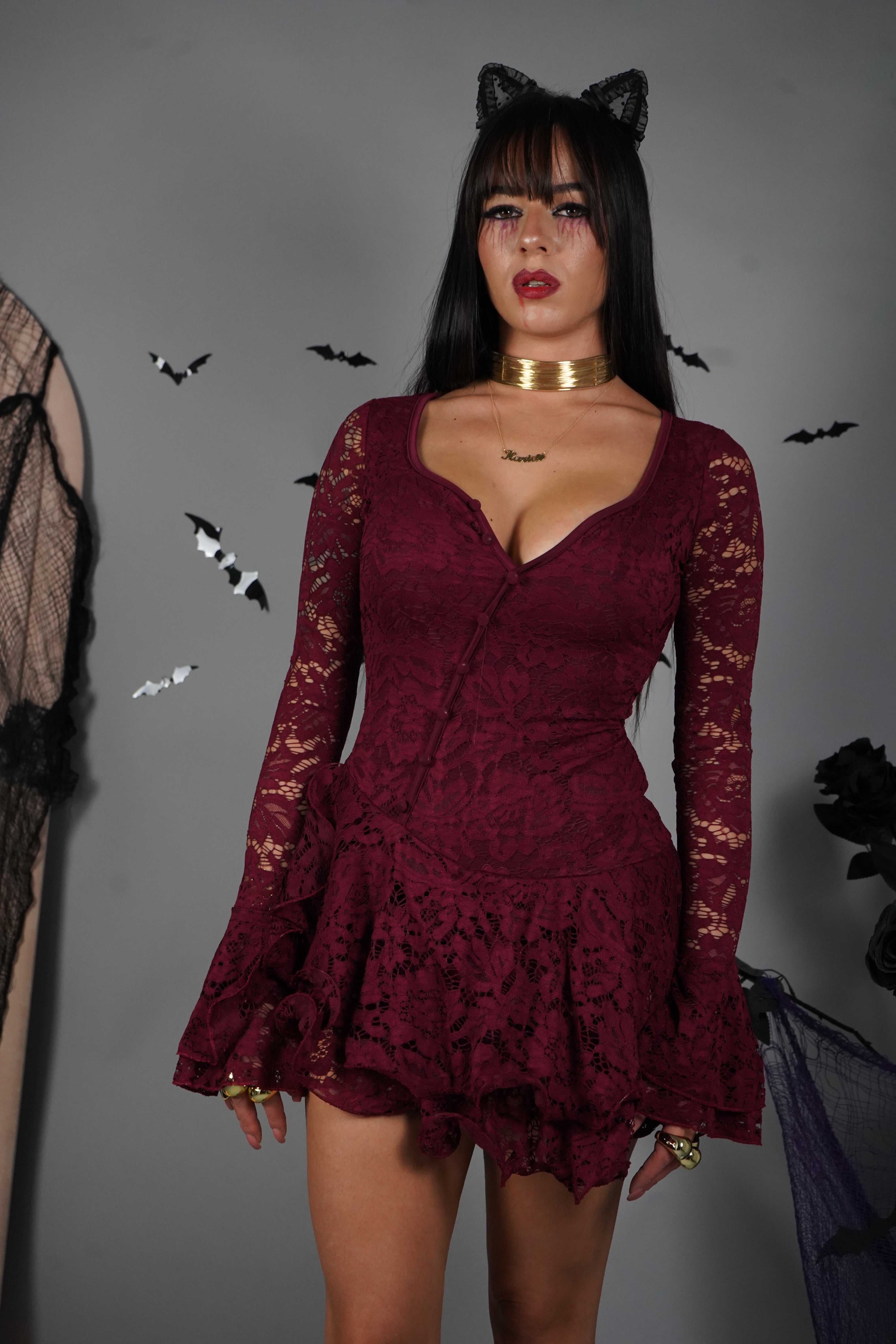 MINI DRESS AMOR PIZZO BORDEAUX