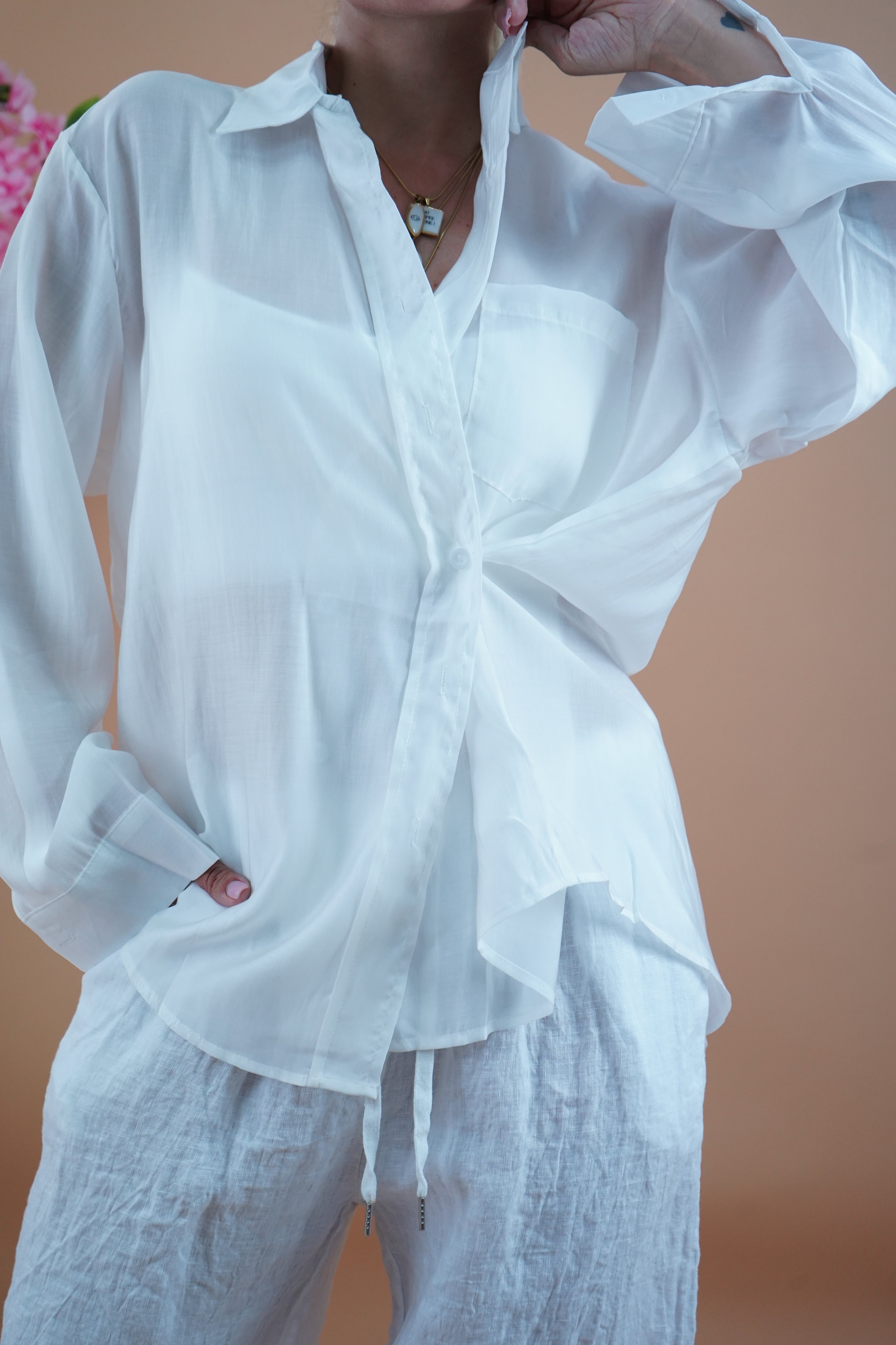 CAMICIA SEMIVELATA BOTTONE PUNTO VITA BIANCA