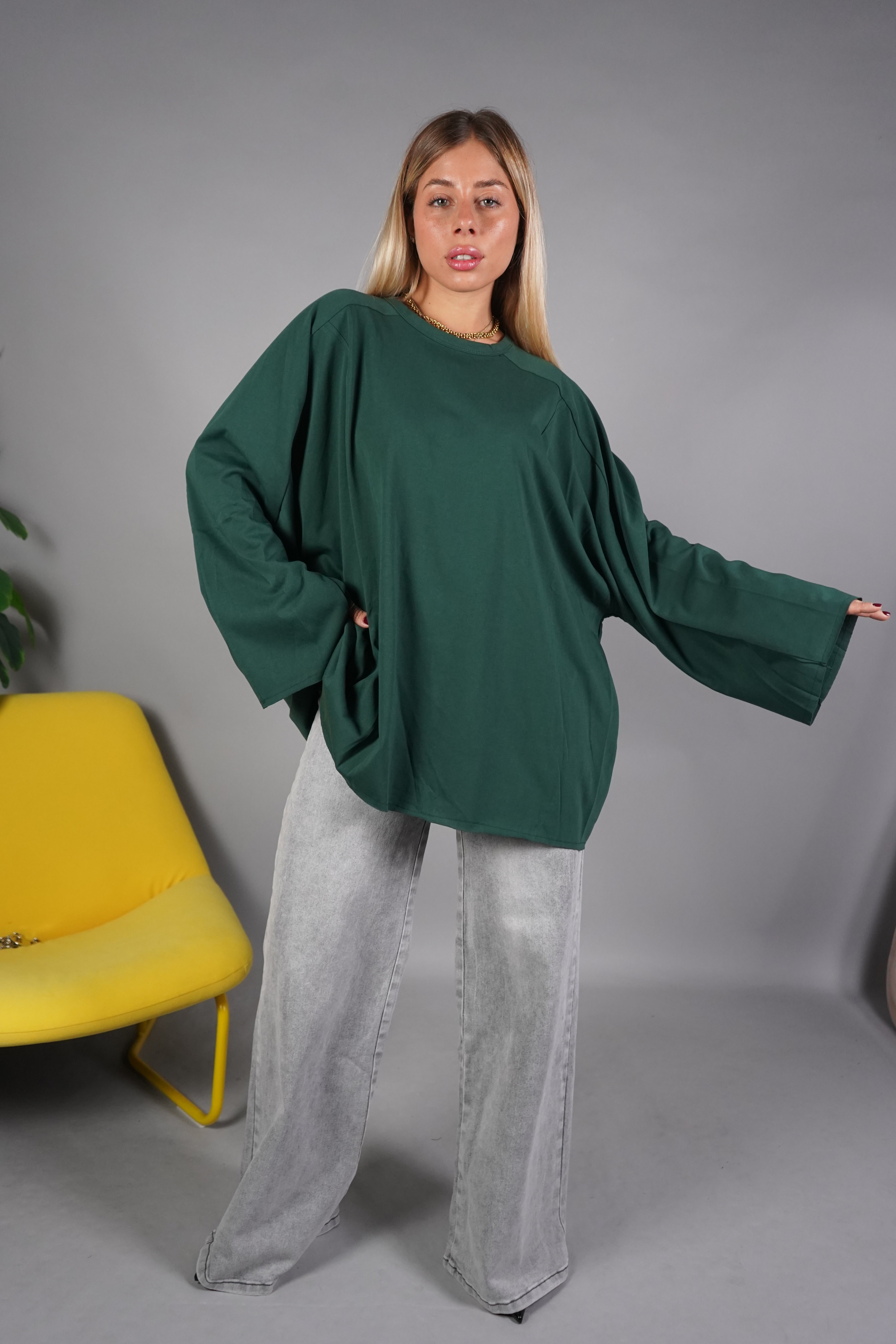 T-SHIRT LONG SLEEVE VERDE PETROLIO