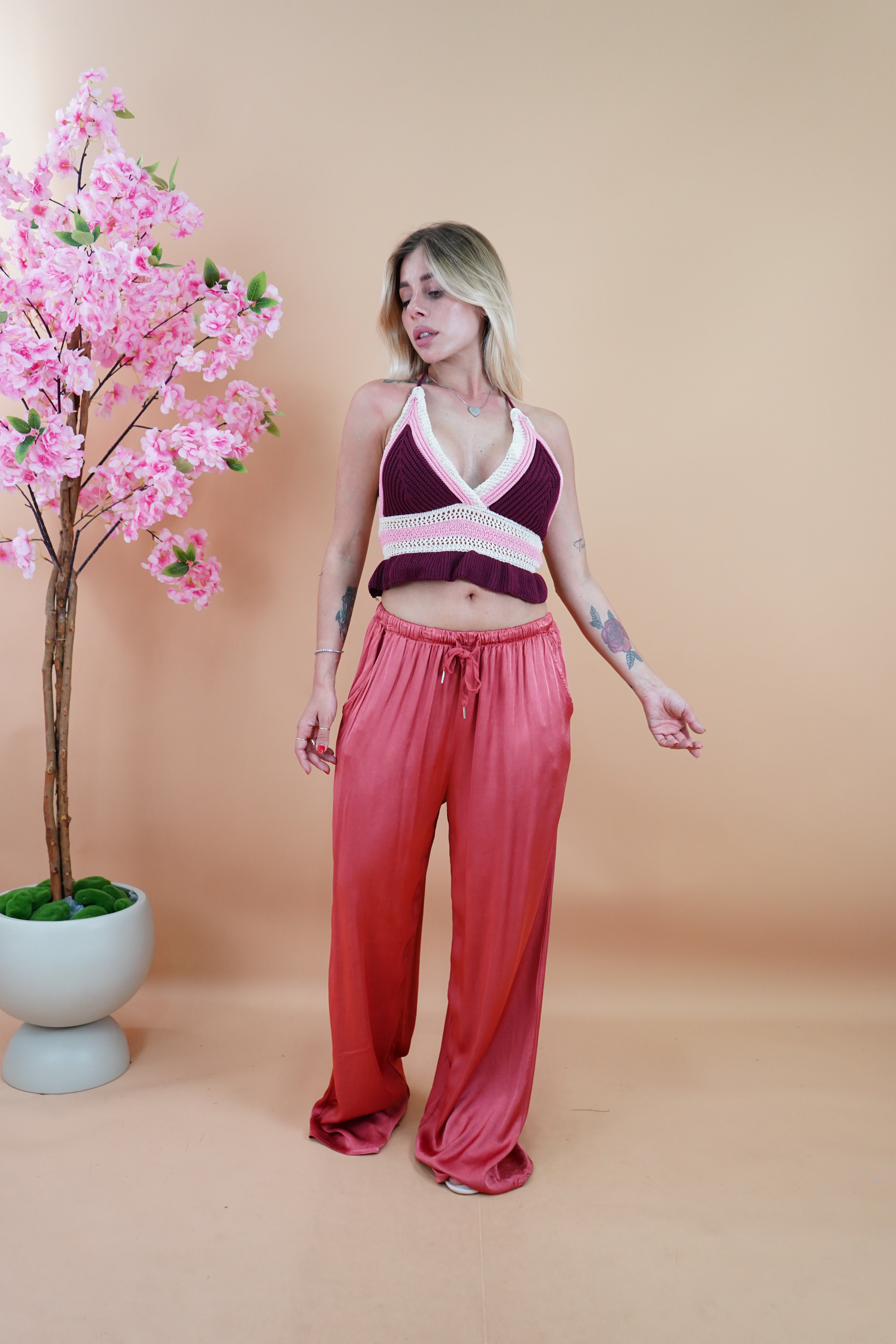 PANTALONE SATIN CORALLO
