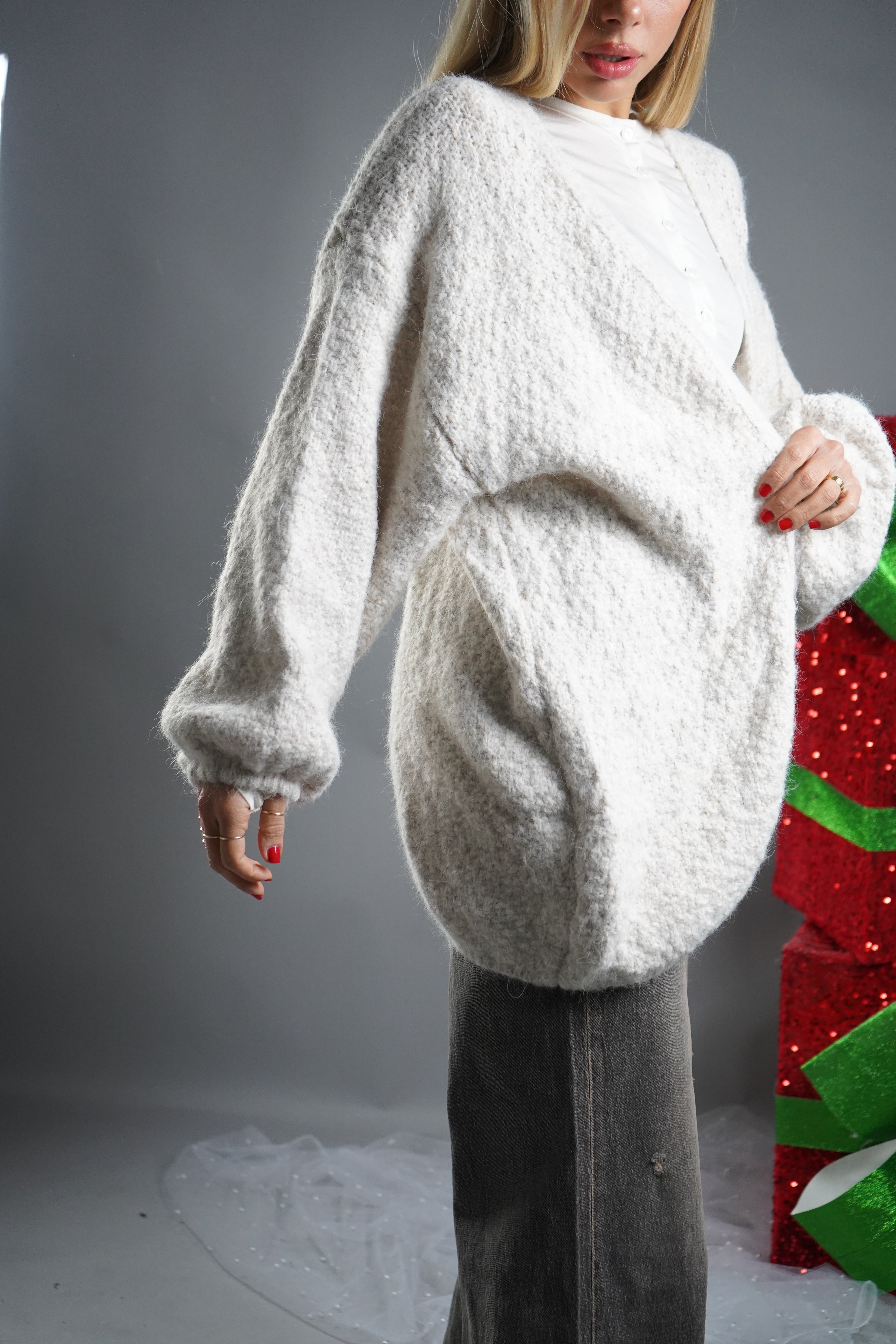 CARDIGAN MANICA A SBUFFO PANNA