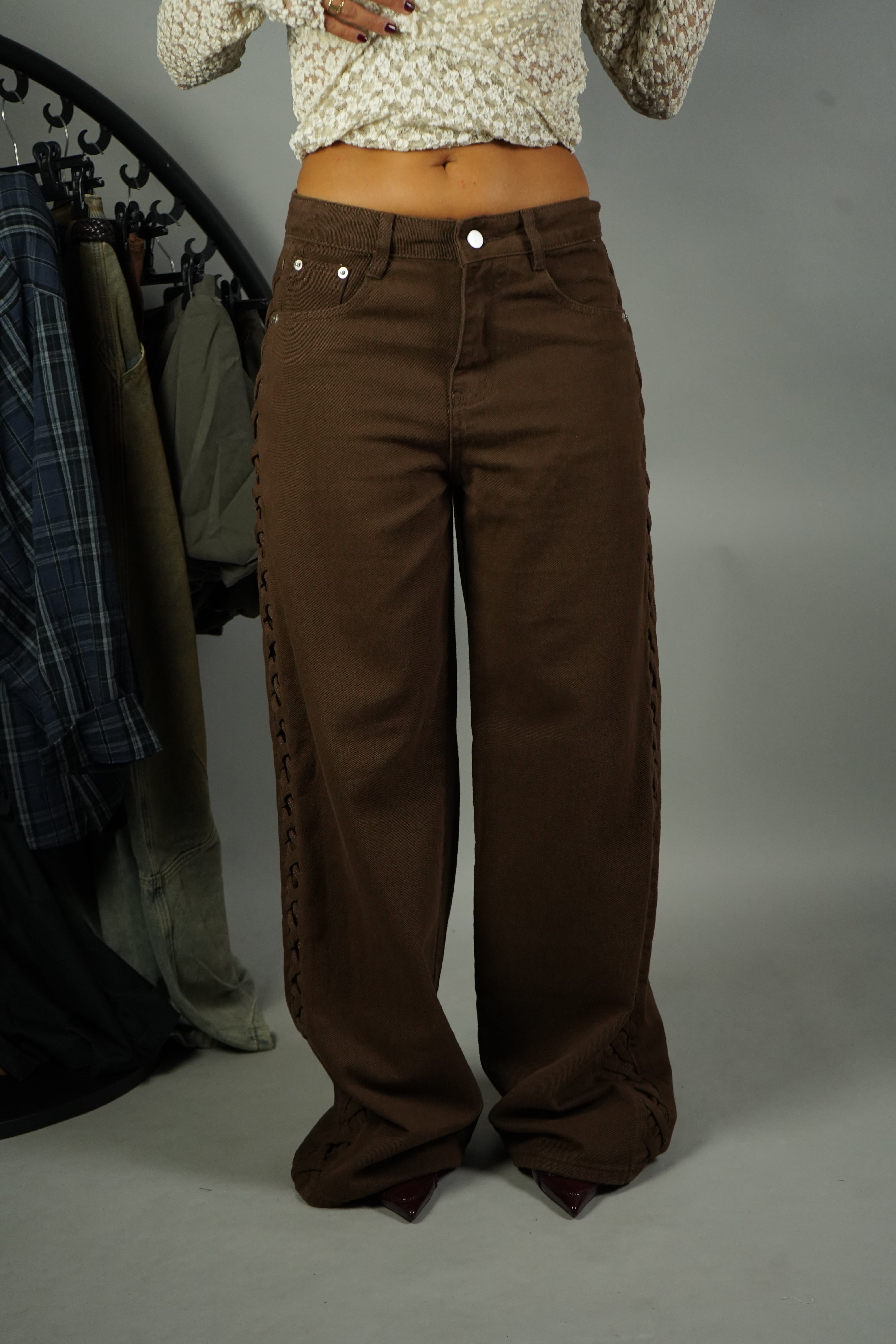 JEANS PALAZZO TRECCE MARRONE