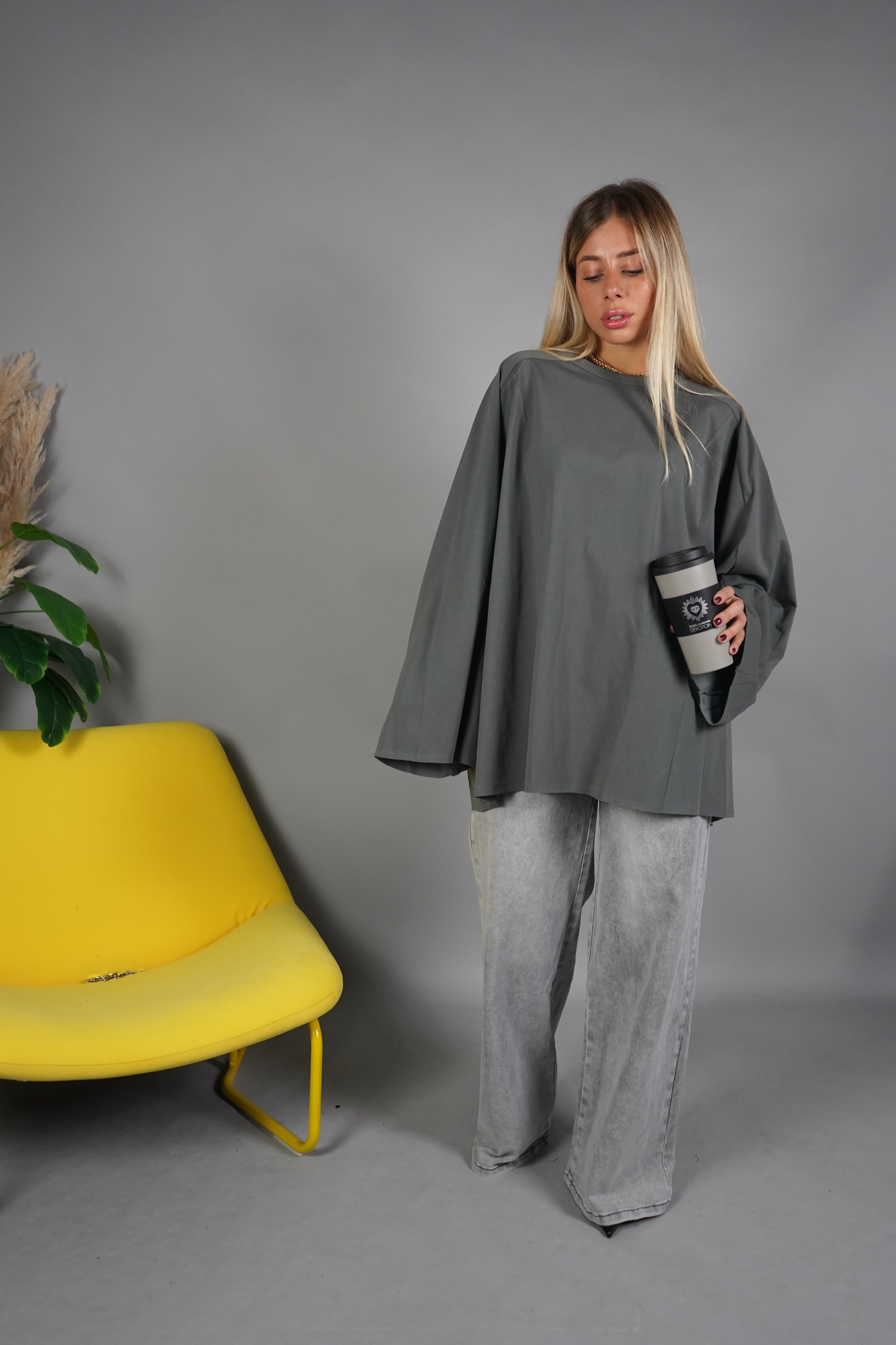 T-SHIRT LONG SLEEVE GRIGIO SCURO