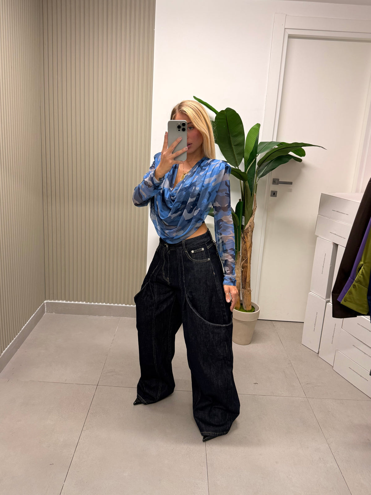 TOP MIMETICO BLU