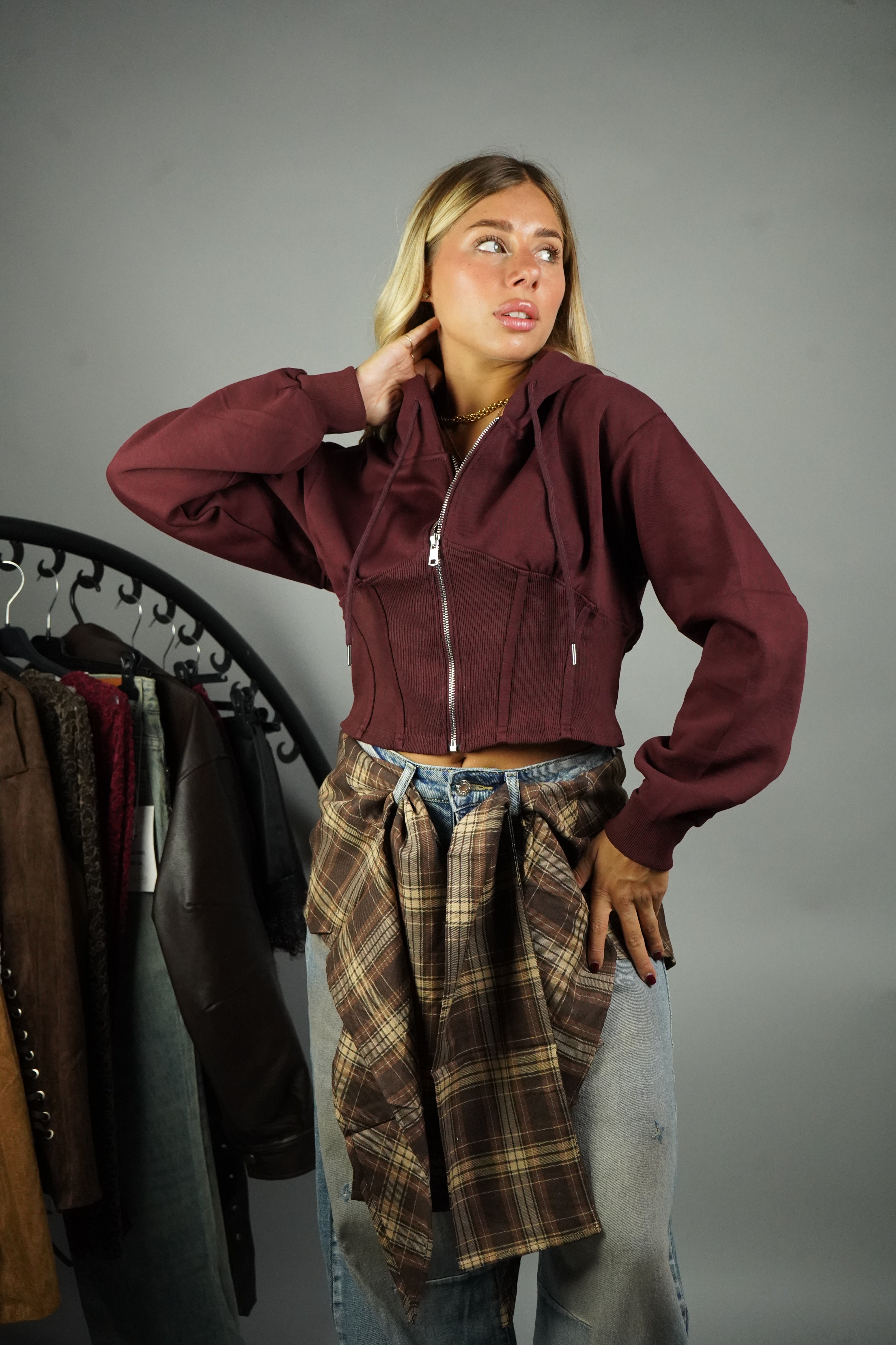 FELPA CROP BORDEAUX