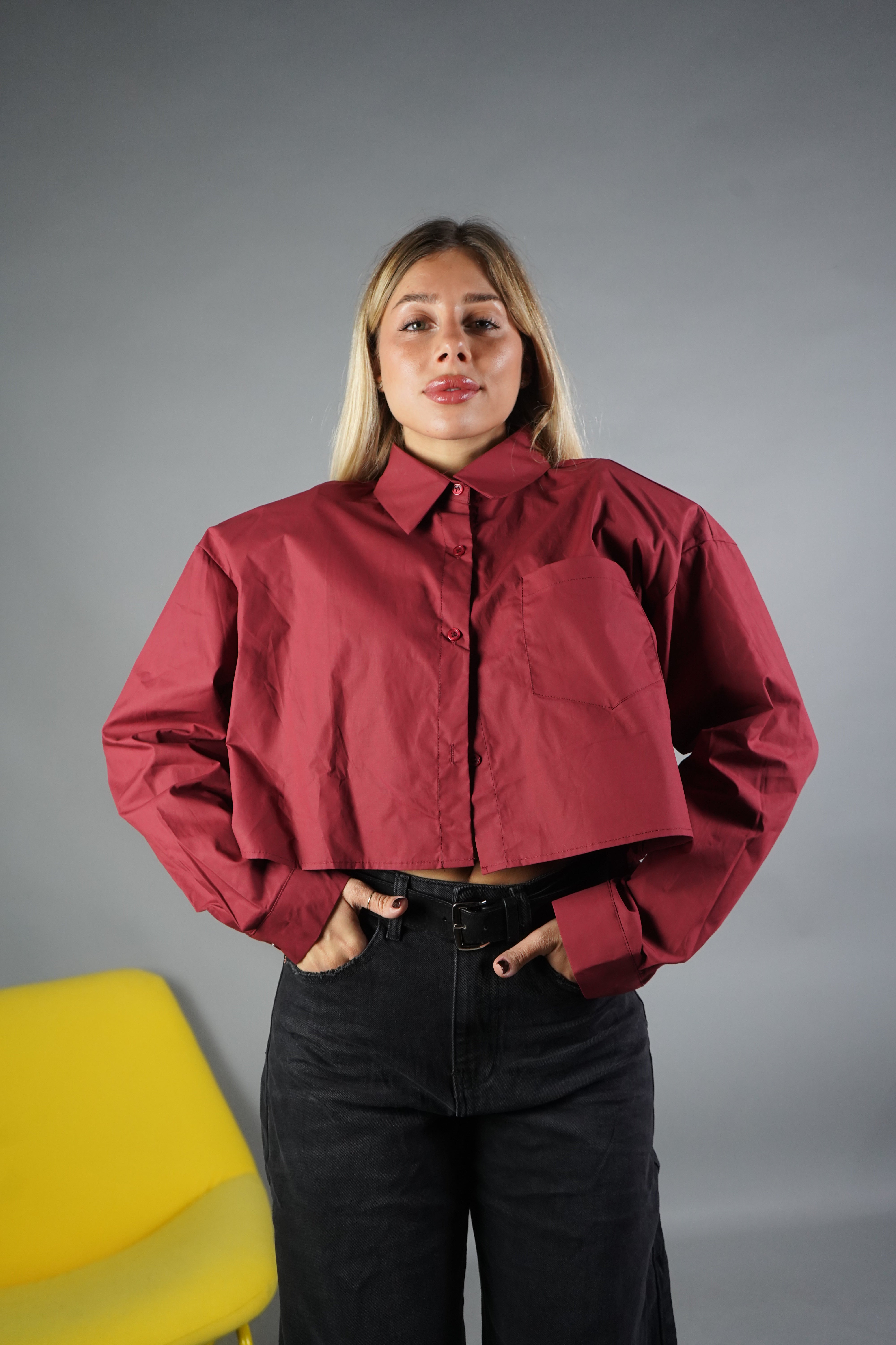 CAMICIA CROP SPALLINE BORDEAUX