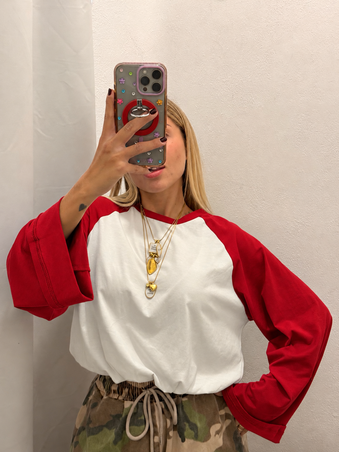 T-SHIRT LONG SLEVEE BICOLOR ROSSO