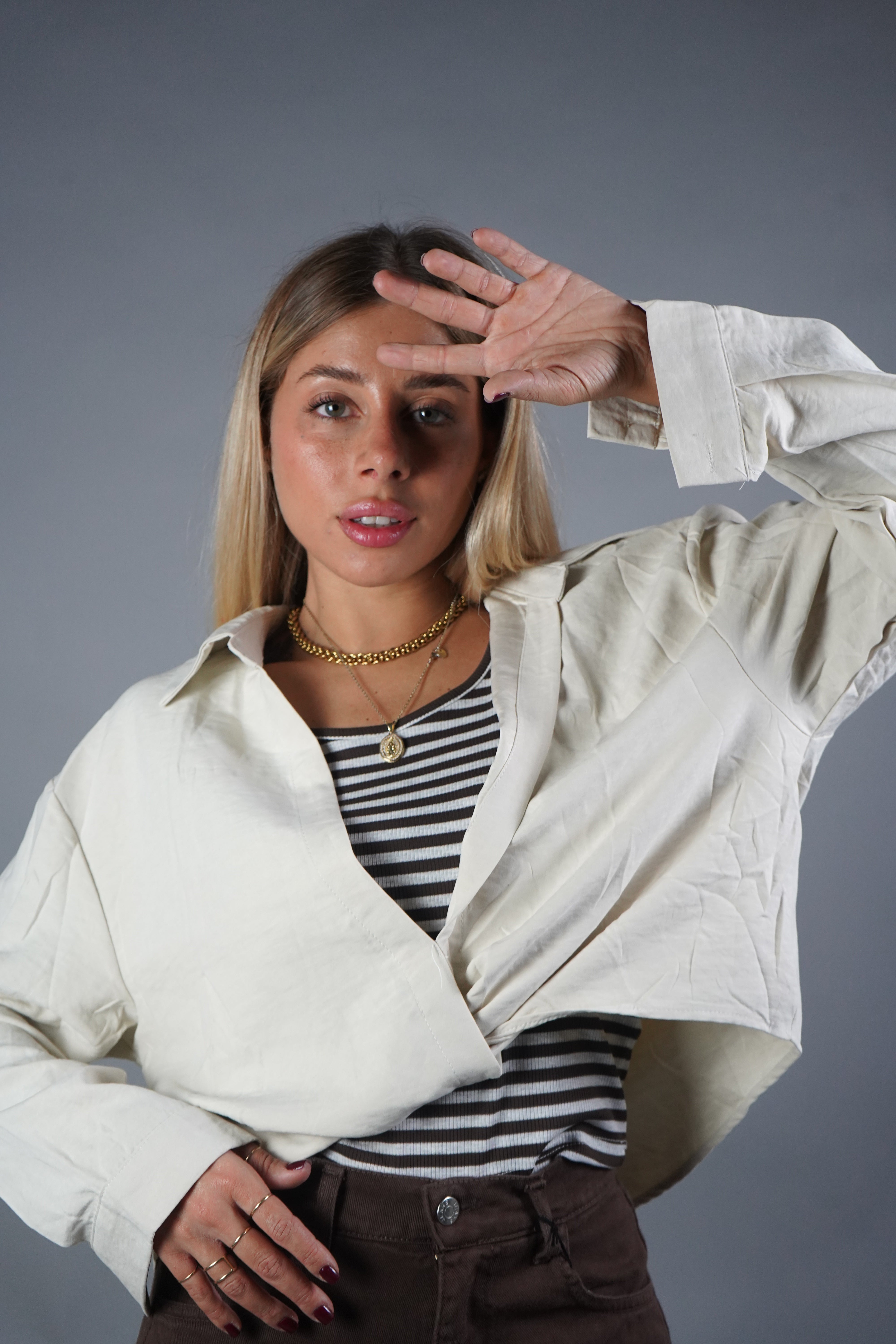 COORDINATO CAMICIA E CANOTTA PANNA