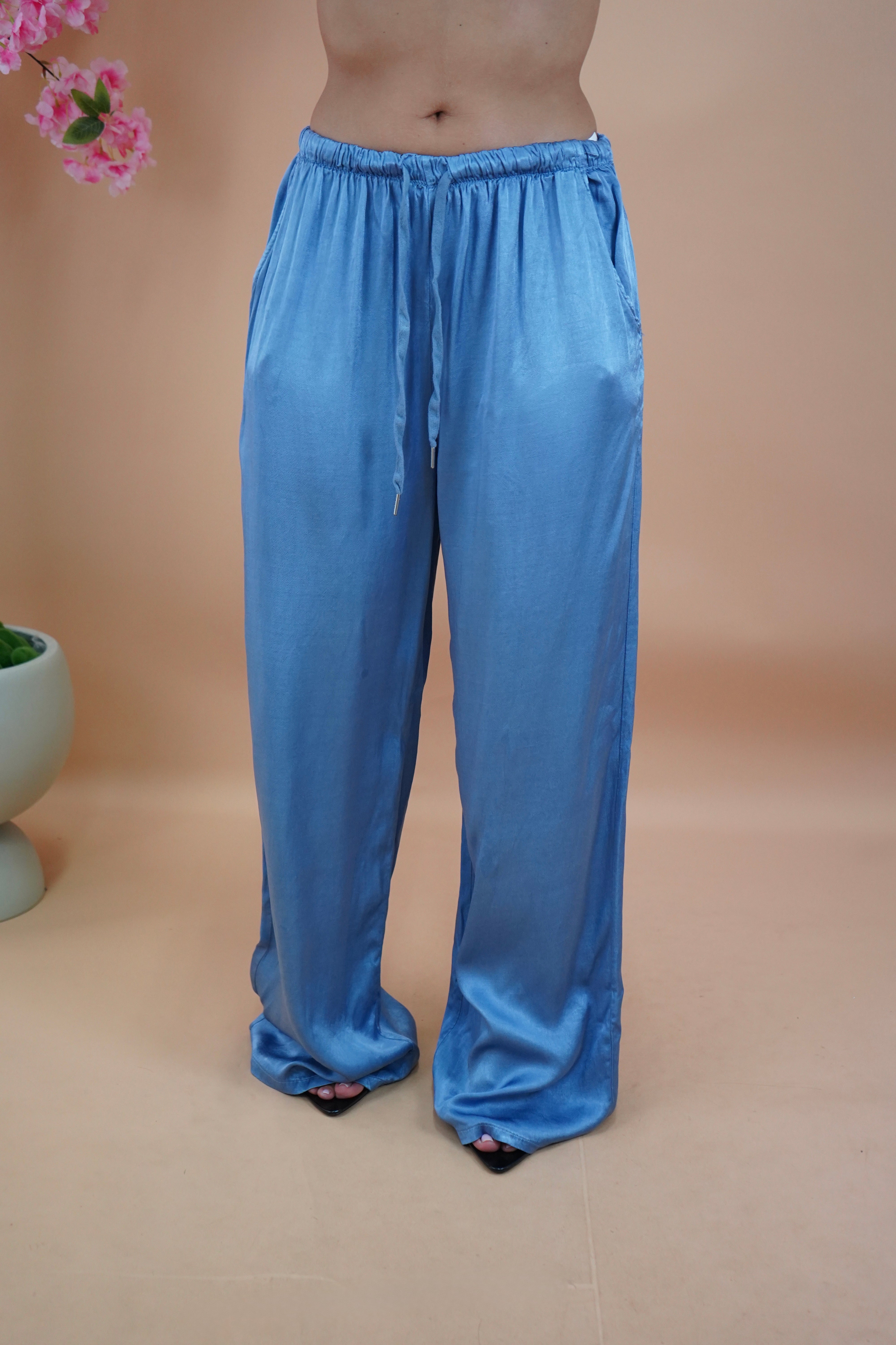 PANTALONE IN RASO INDACO