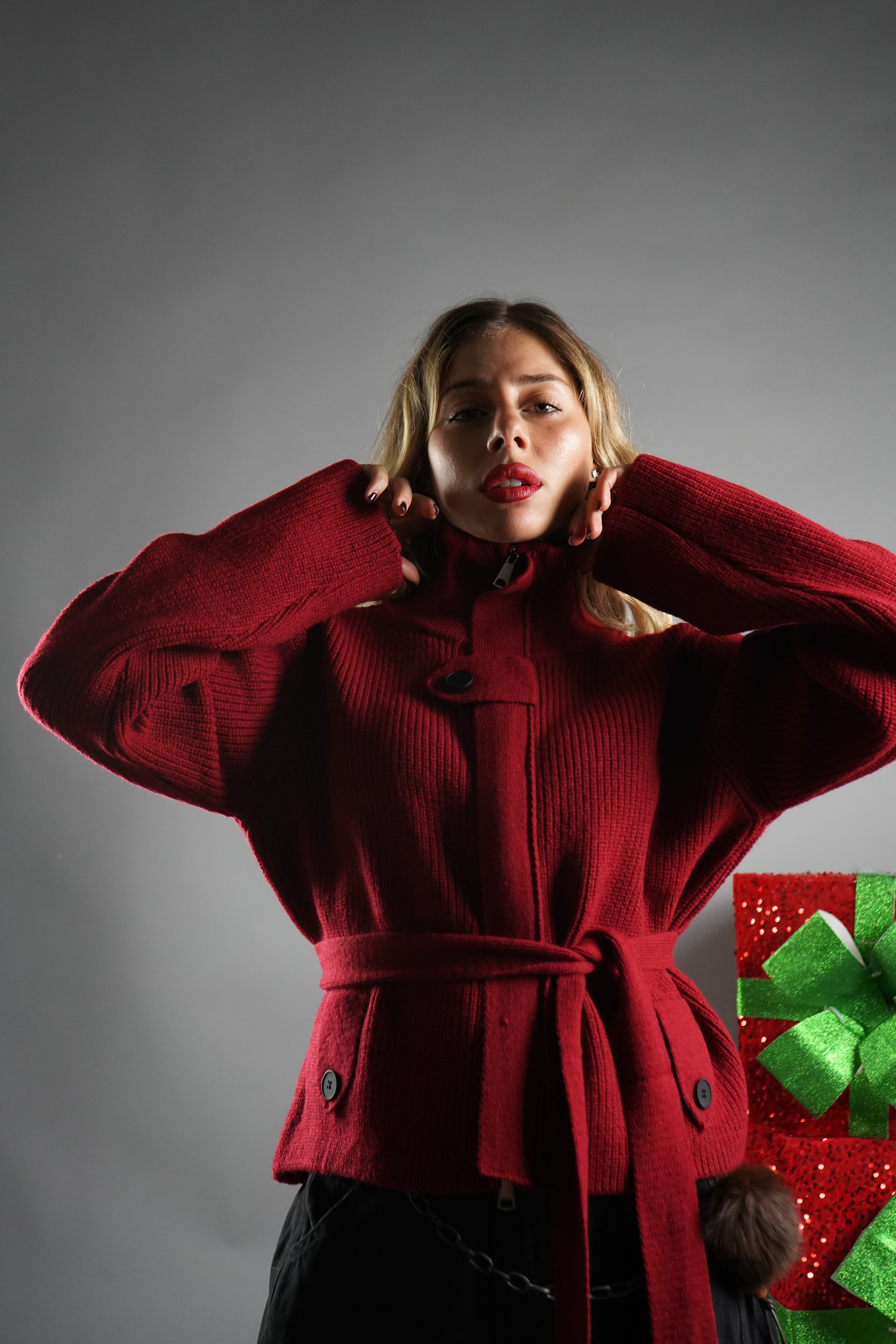 CARDIGAN CON CINTURA ROSSO