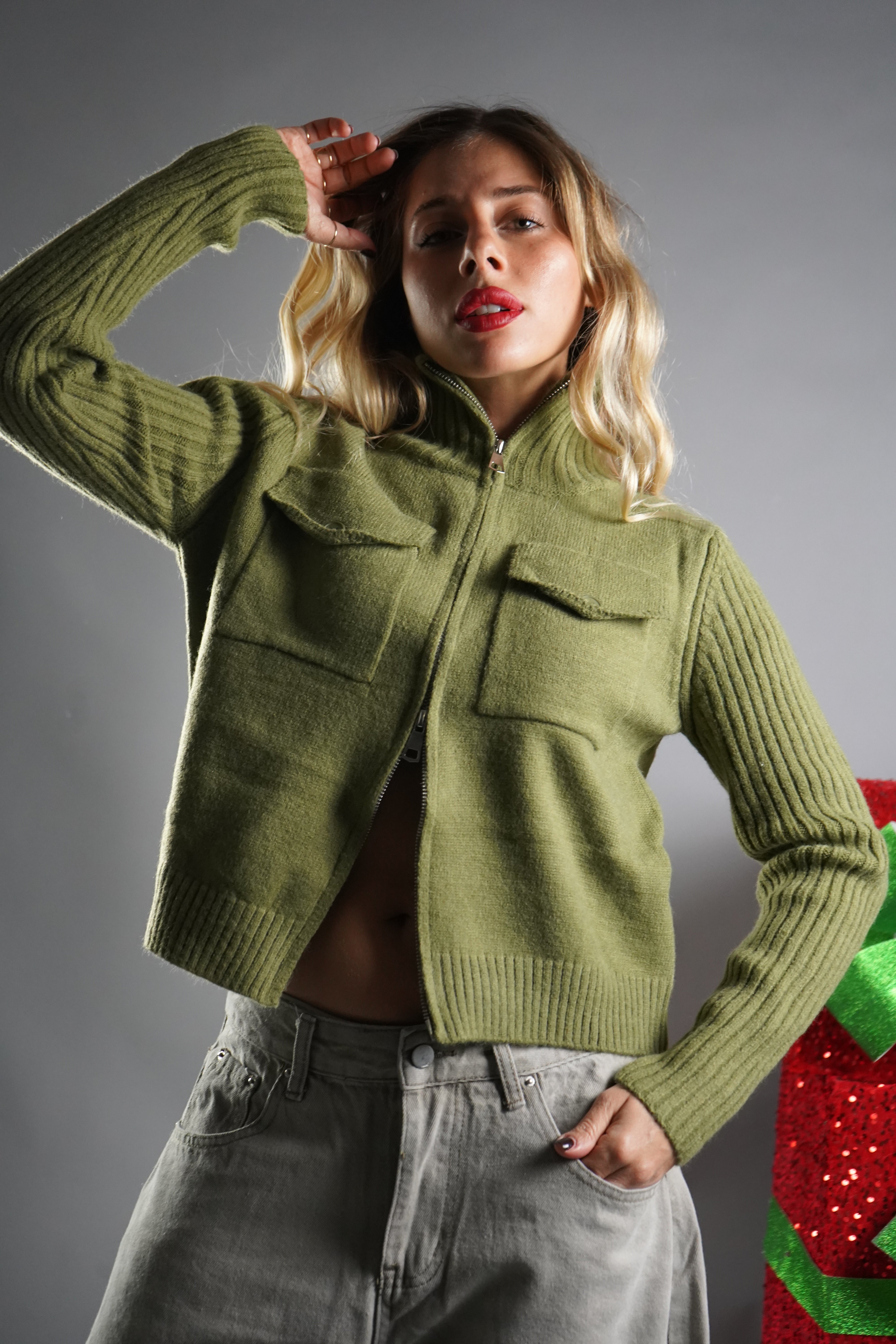 CARDIGAN DOPPIA ZIP VERDE