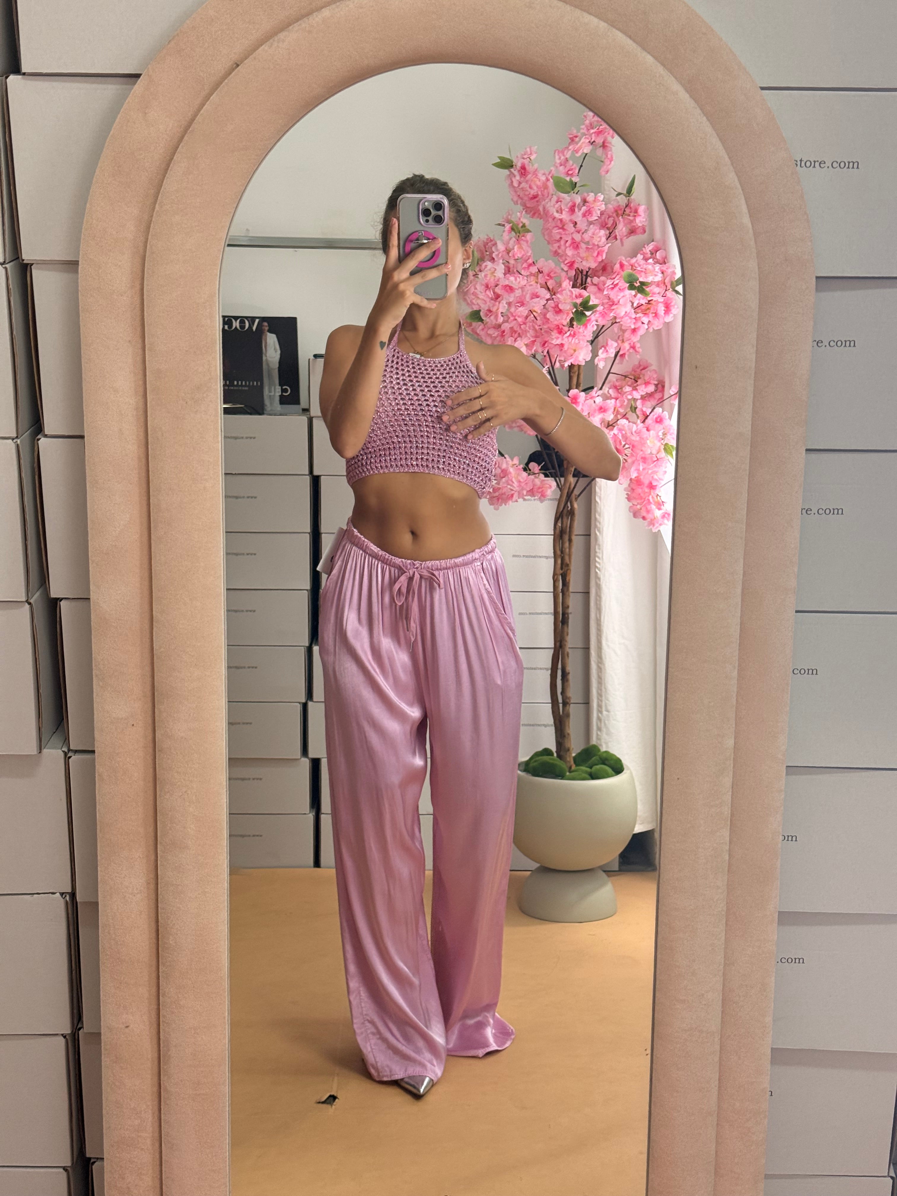PANTALONE SATIN ROSA