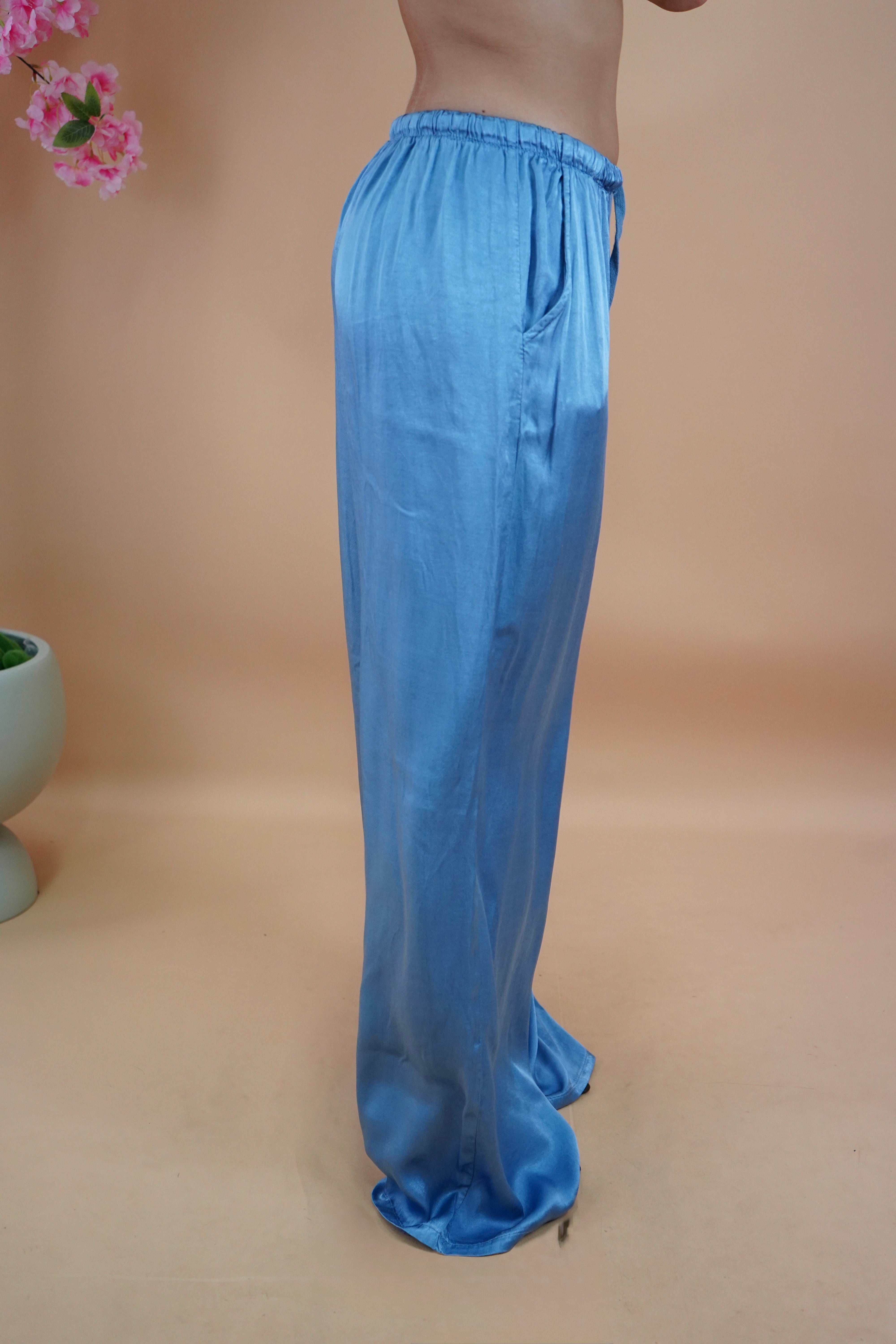PANTALONE IN RASO INDACO