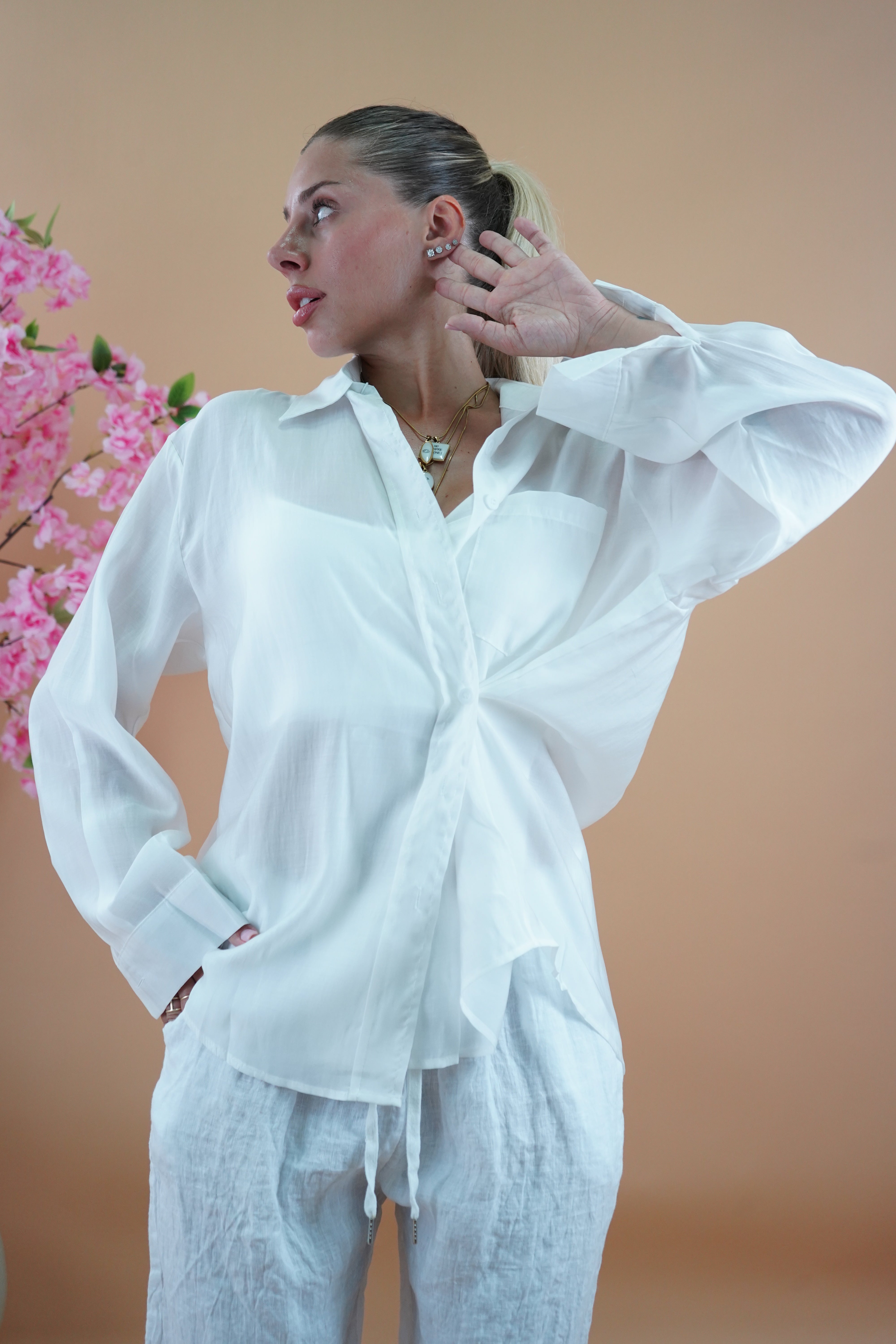 CAMICIA SEMIVELATA BOTTONE PUNTO VITA BIANCA