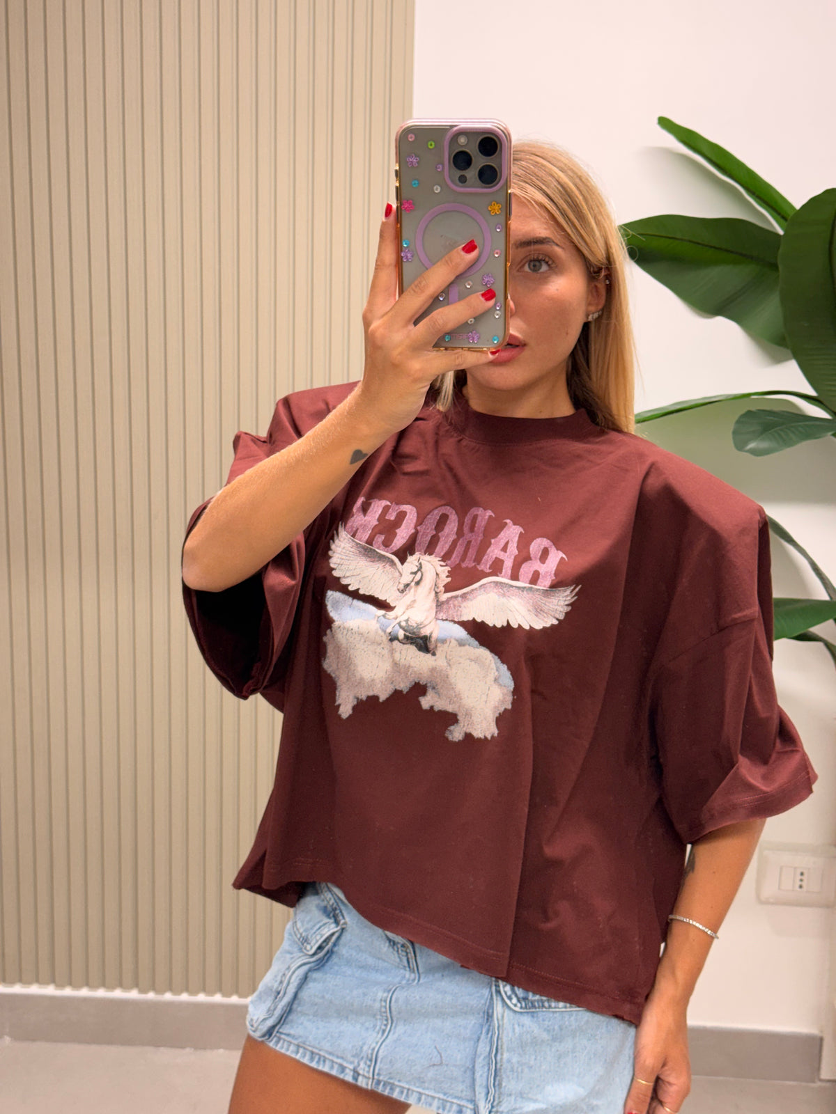 T-SHIRT BOXY UNICORNO BORDEAUX