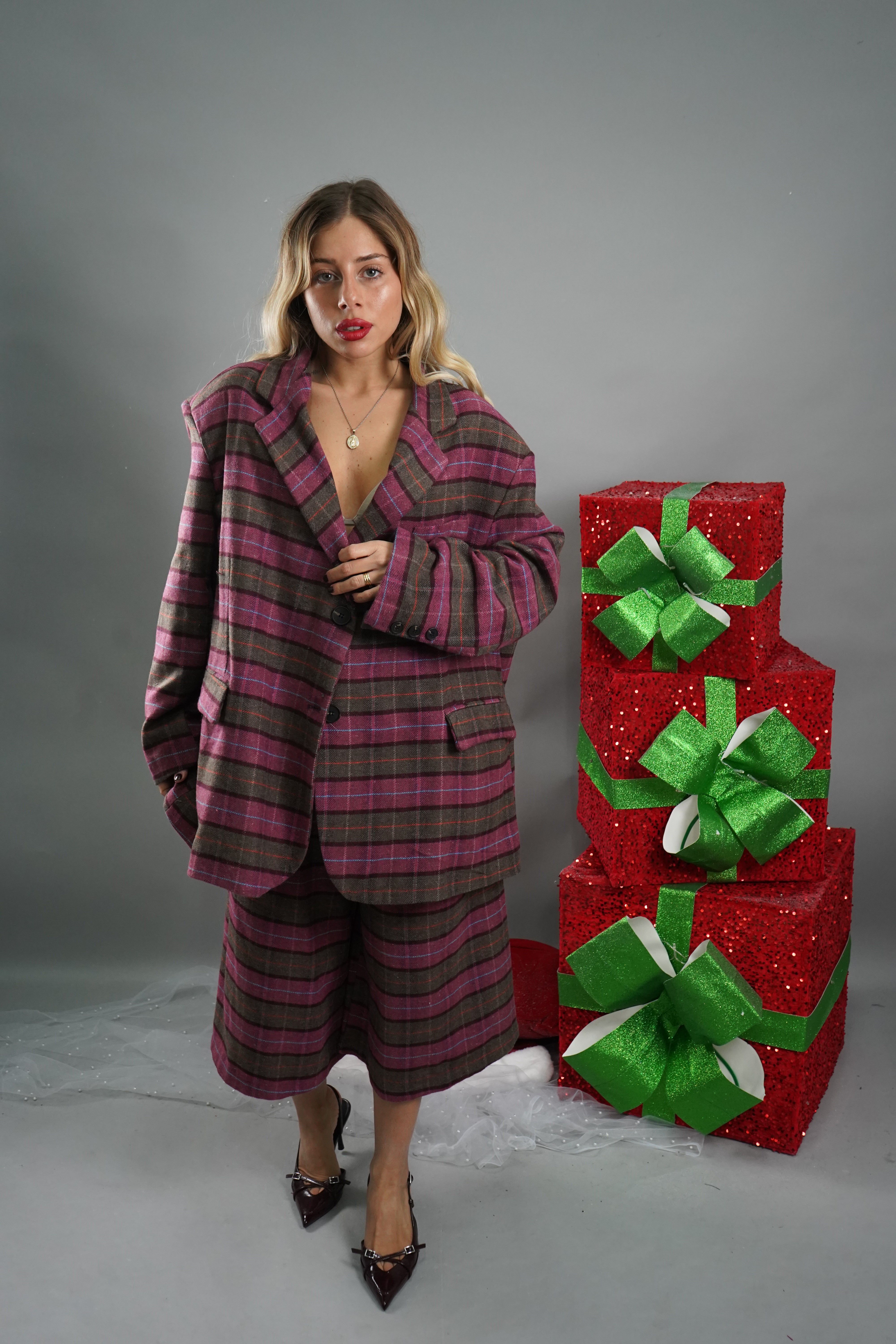 COORDINATO QUADRI ROSA