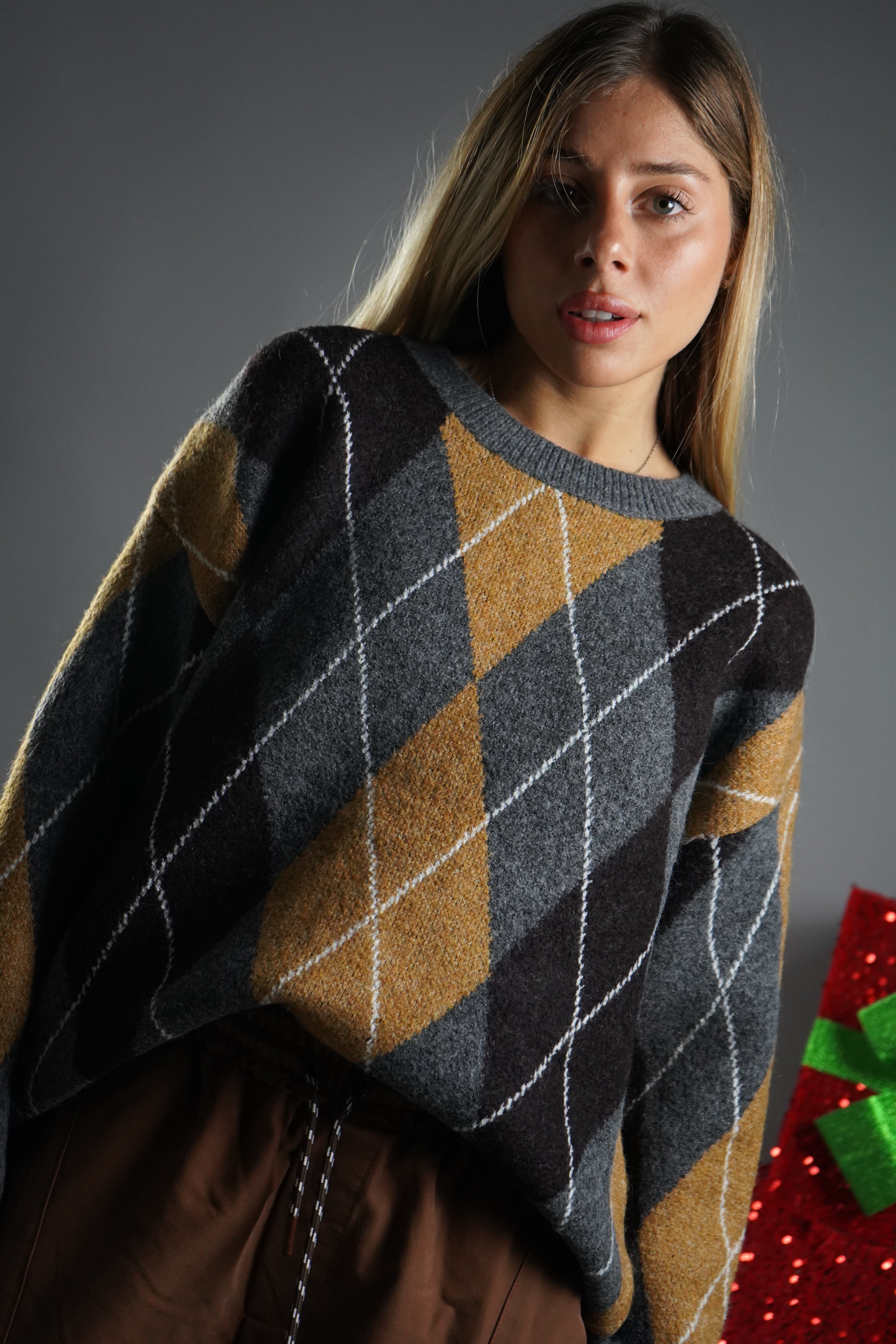 PULL SCACCHI GRIGIO E SENAPE