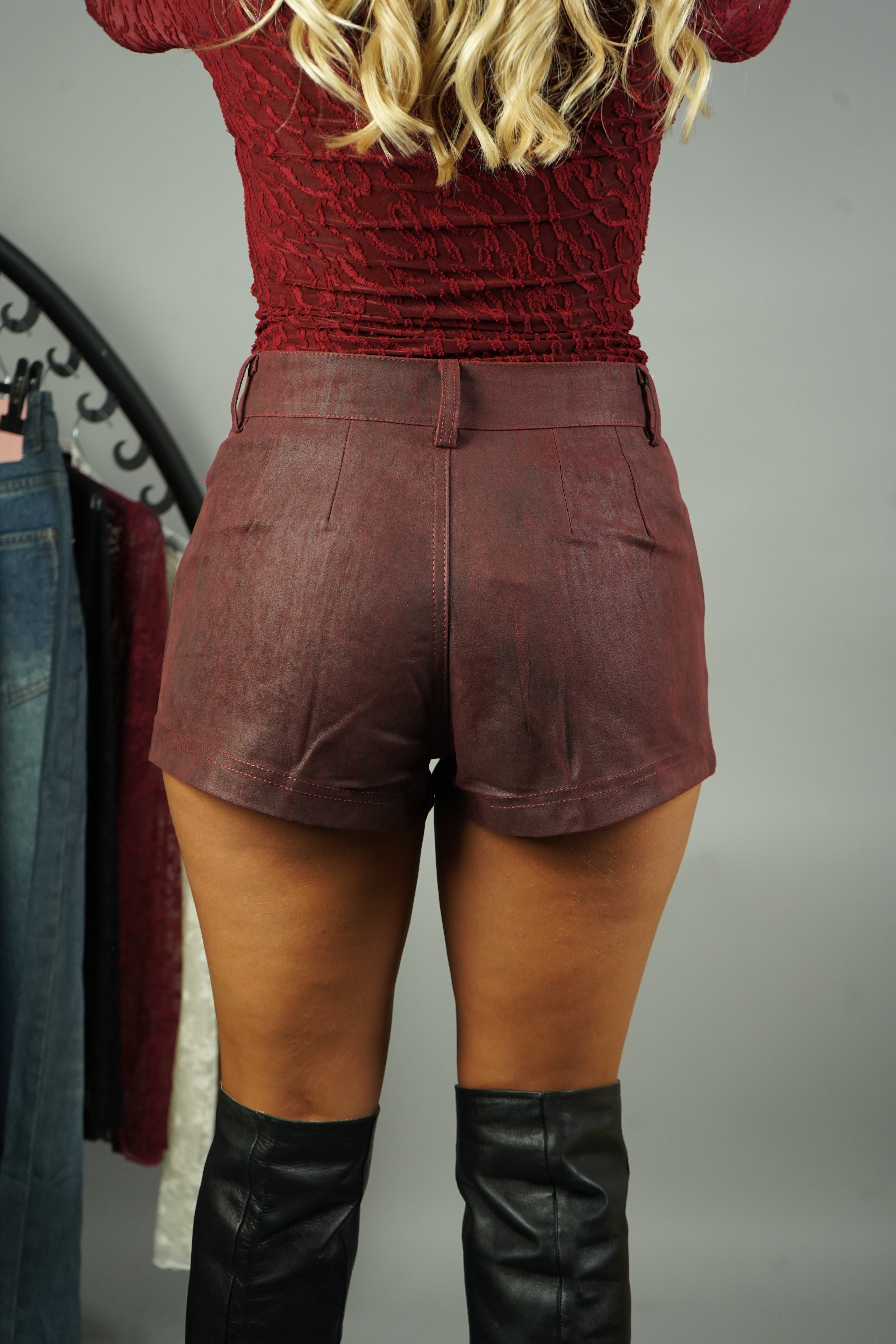 MINI SHORTS CAMOSCIO BORDEAUX