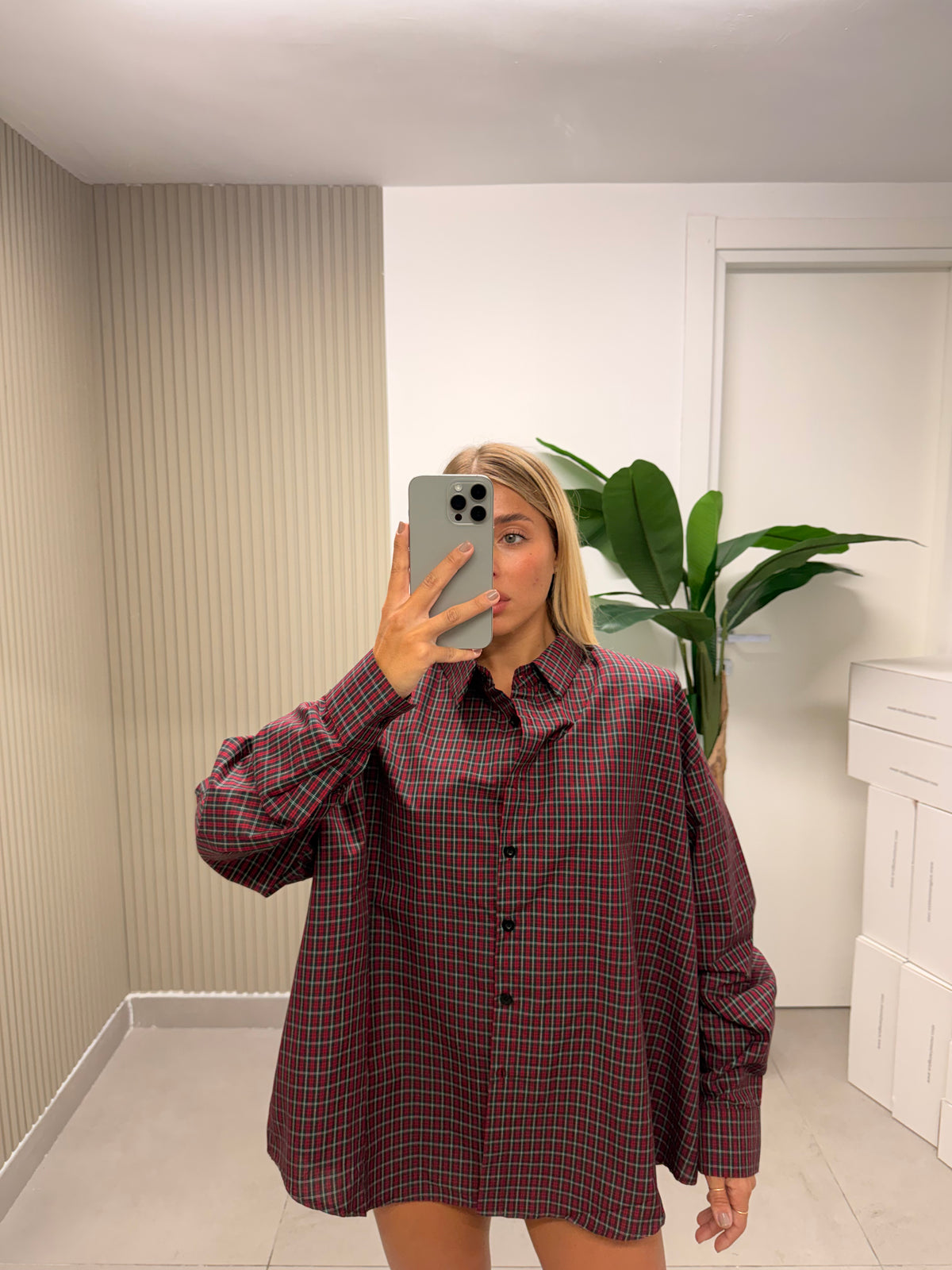 CAMICIA QUADRI BORDEAUX/NERA CON SPALLINE
