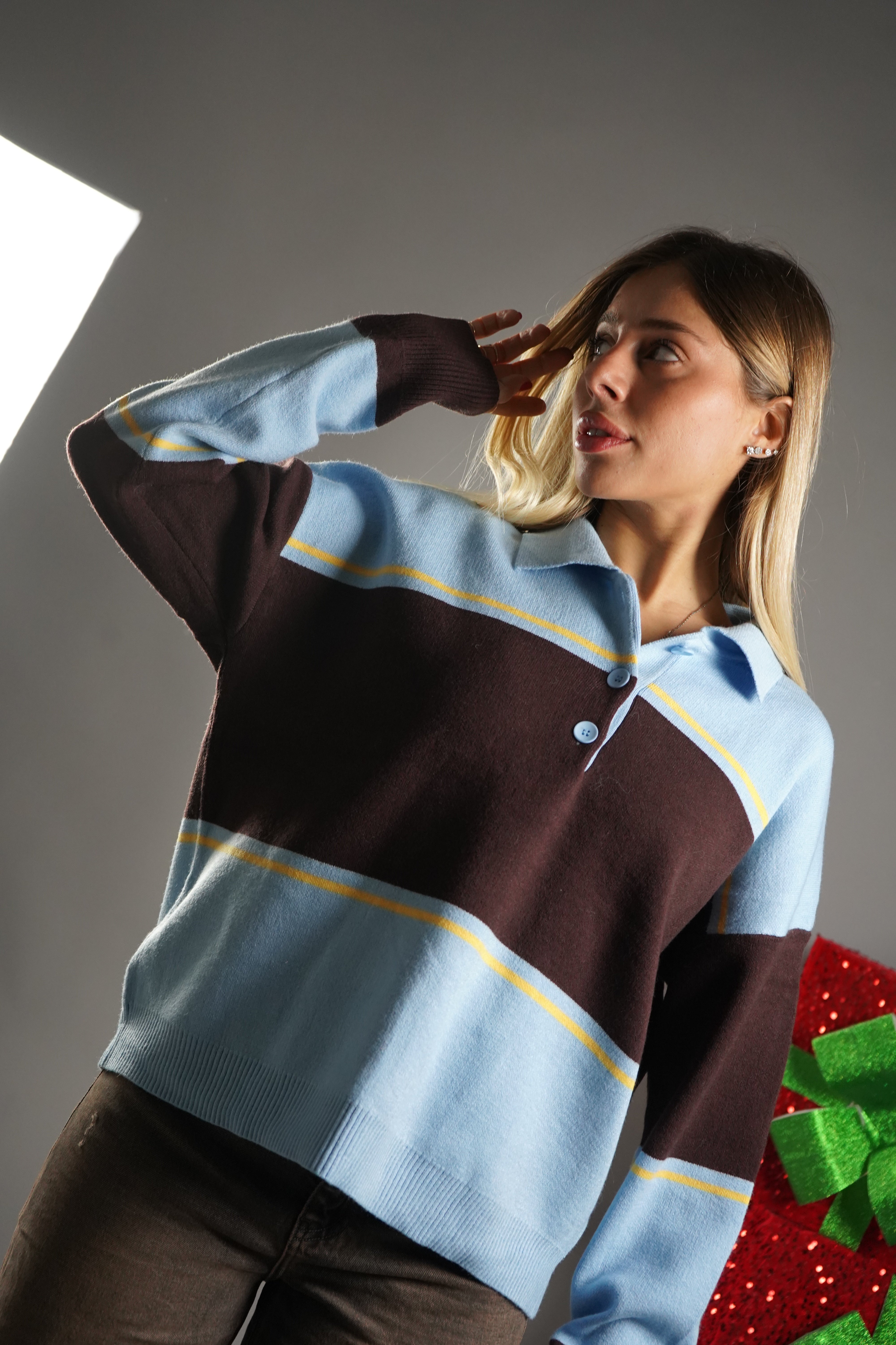 POLO RIGHE AZZURRA E MARRONE