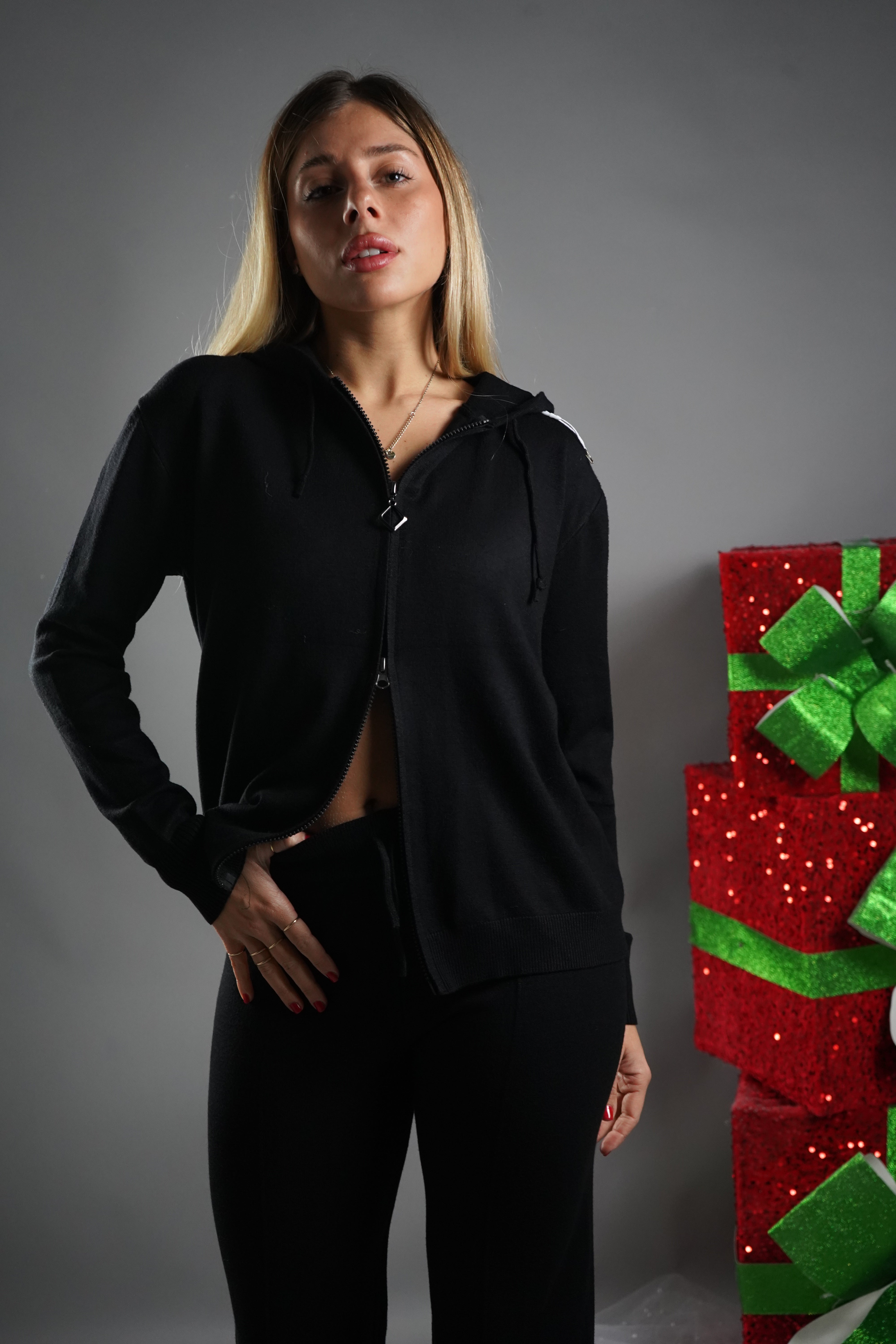 COORDINATO LANA RASATA DOPPIA ZIP NERO