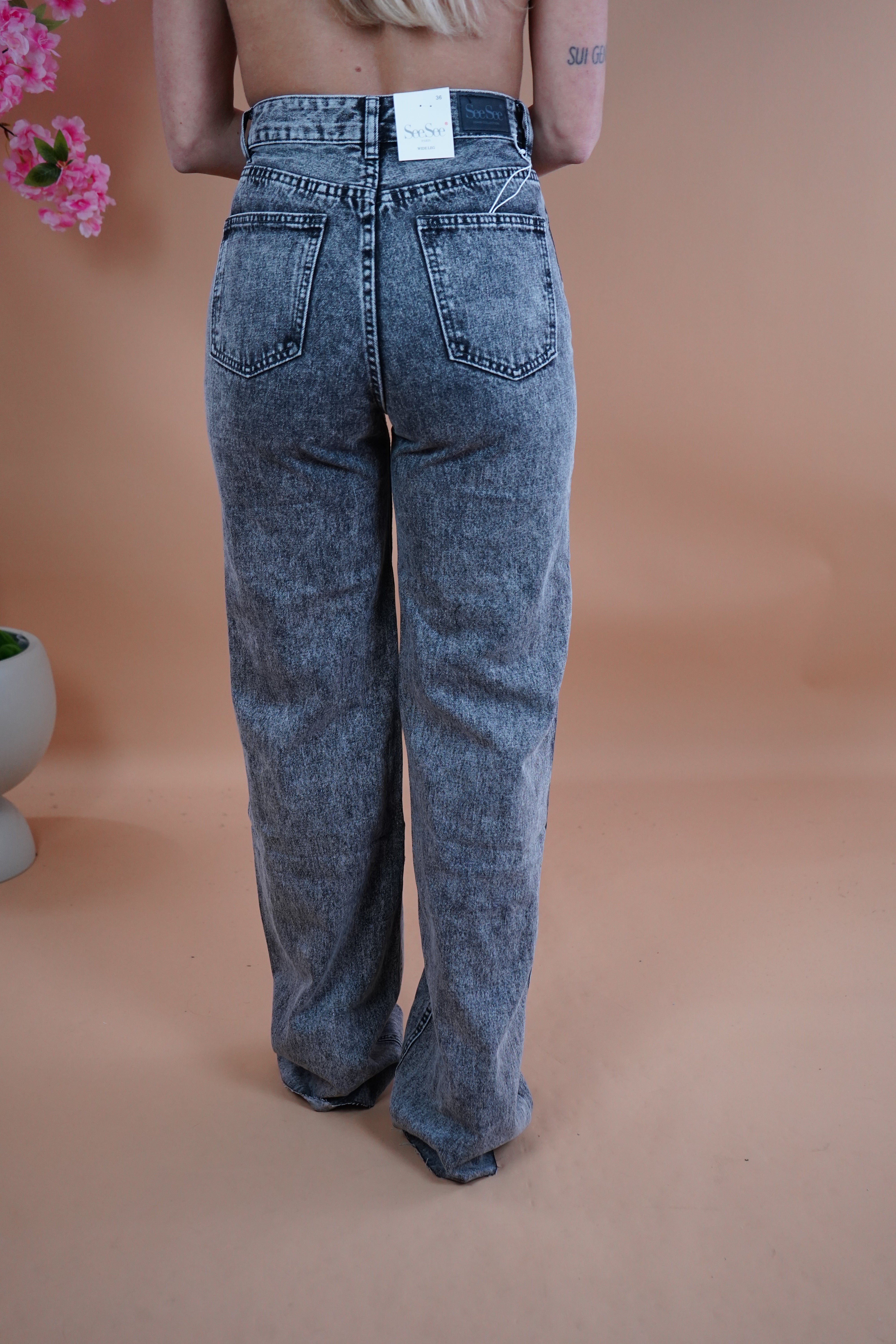 JEANS WIDE SESE GRIGIO