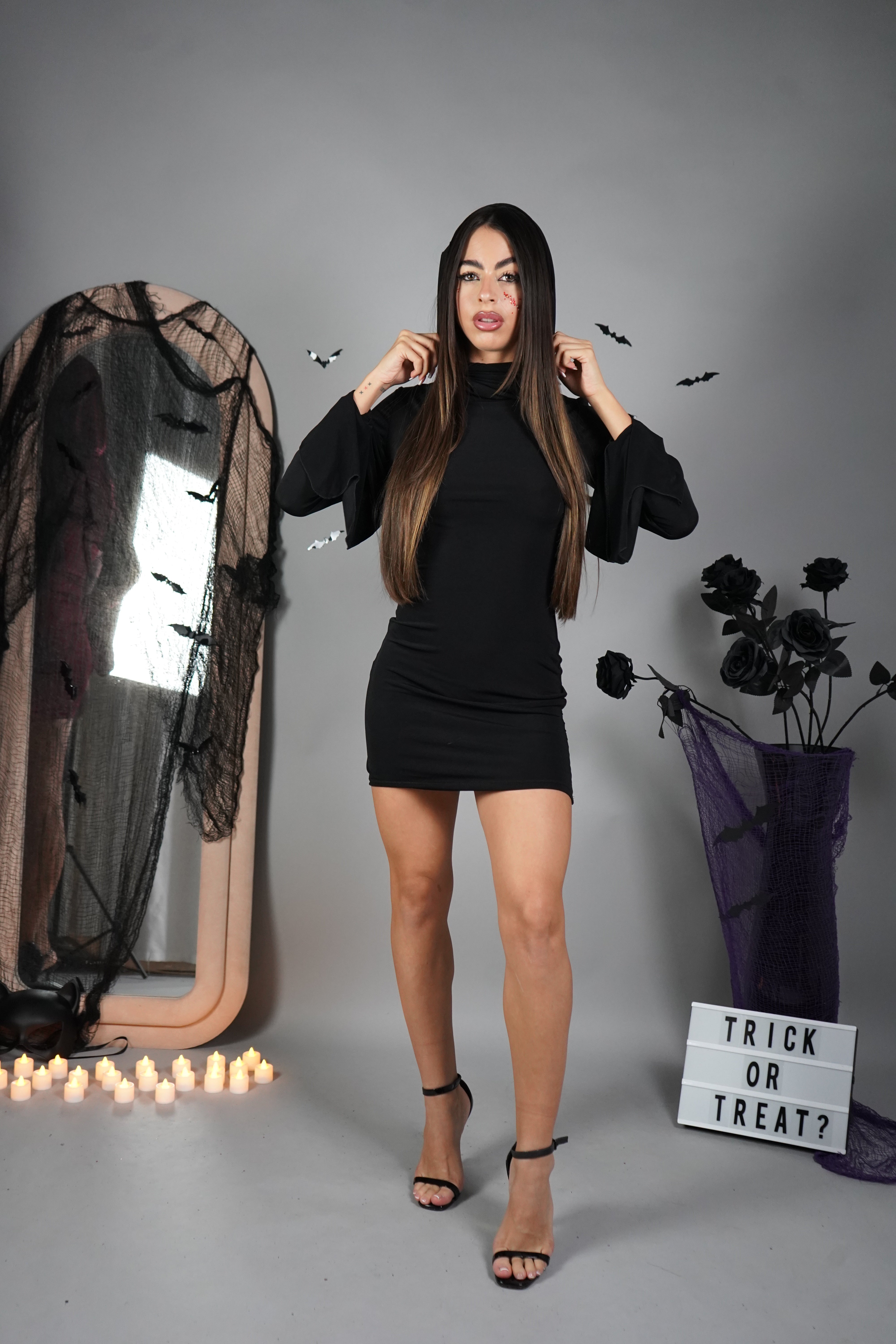 MINI DRESS CAPPUCCIO NERO