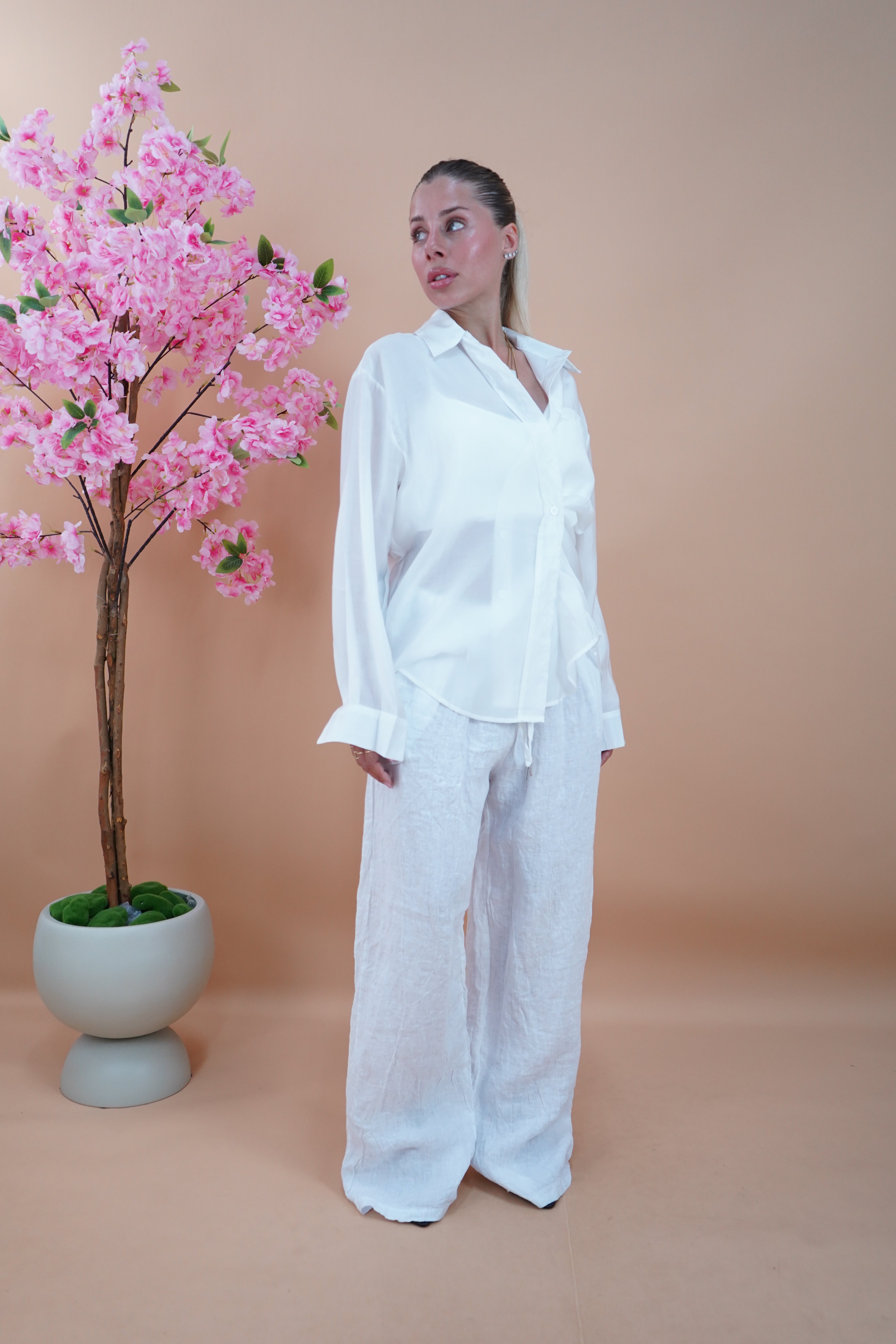 PANTALONE IN LINO BIANCO