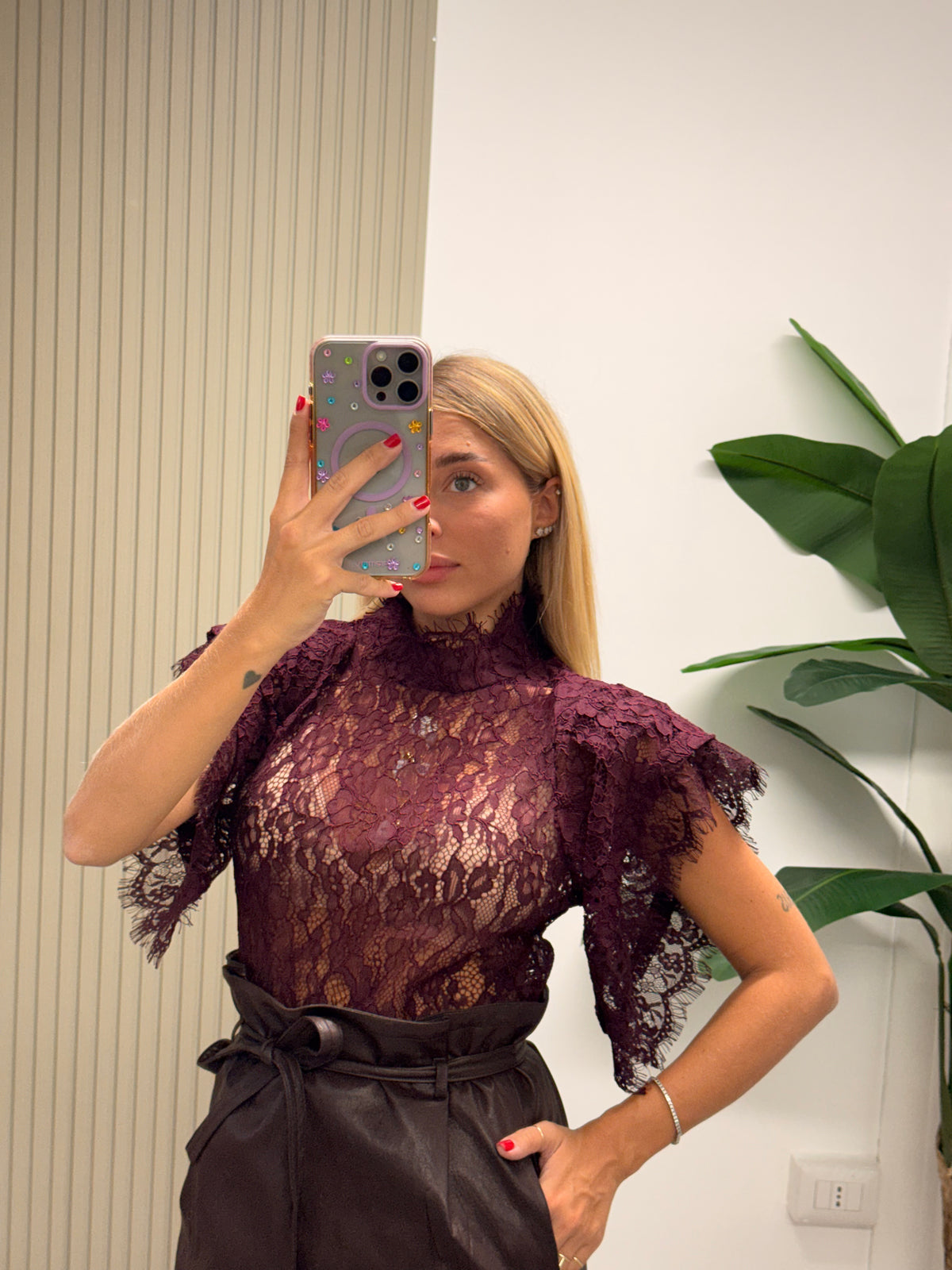 MAGLIA IN PIZZO BORDEAUX
