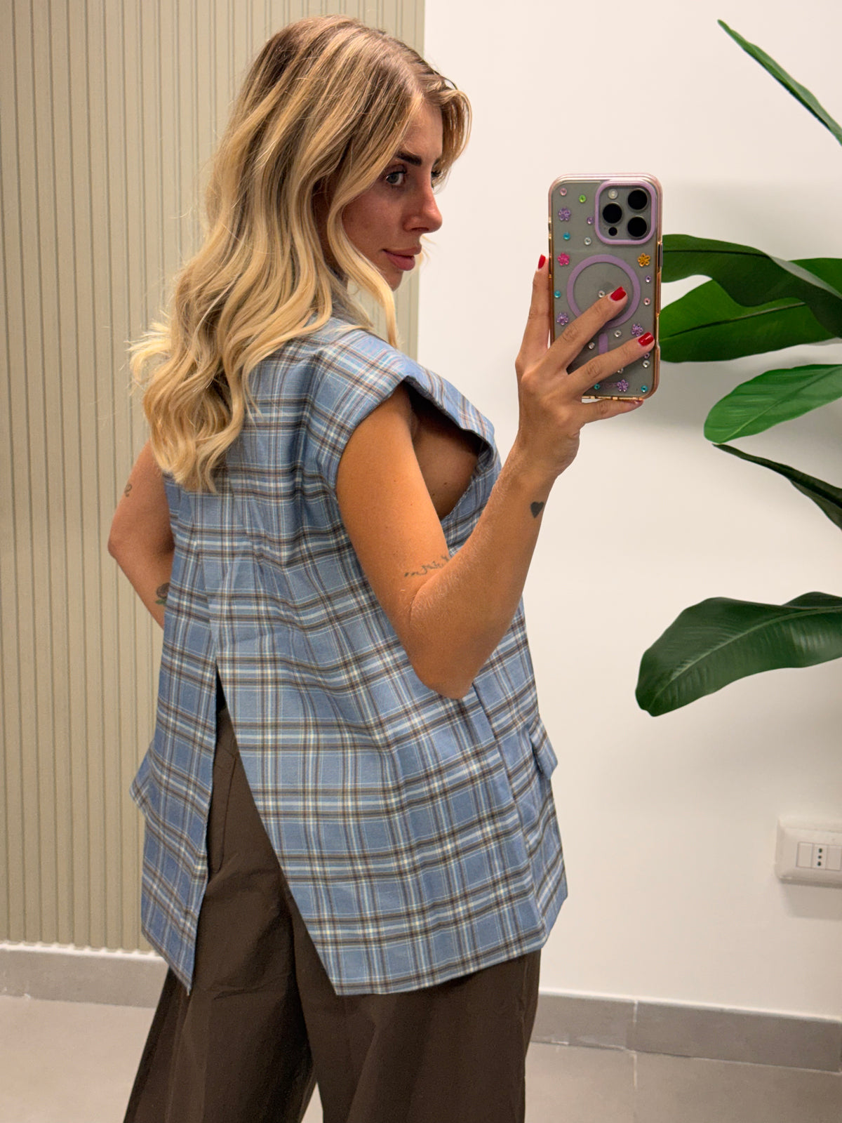 GILET QUADRI AZZURRO