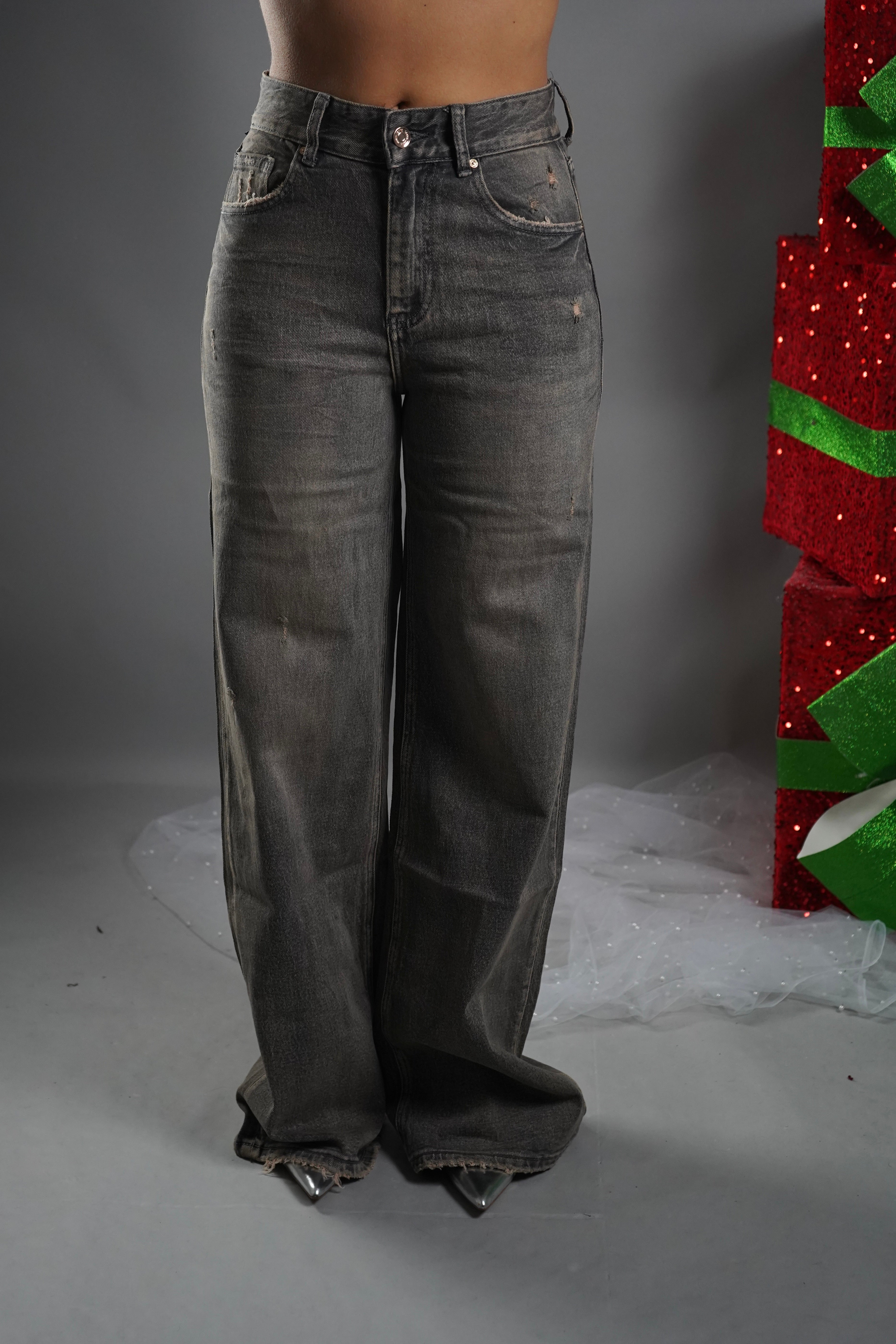 JEANS WIDE LEG SFUMATO GRIGIO
