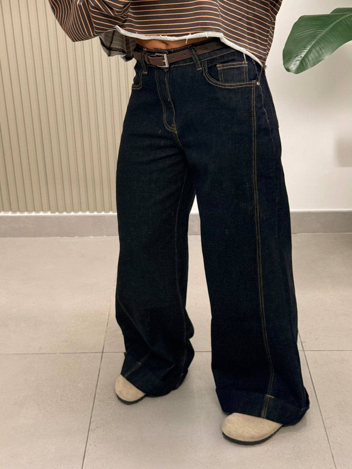 JEANS WIDE LEG DENIM SCURO