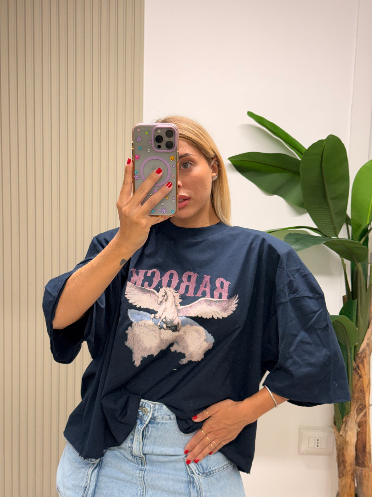 T-SHIRT BOXY UNICORNO BLU