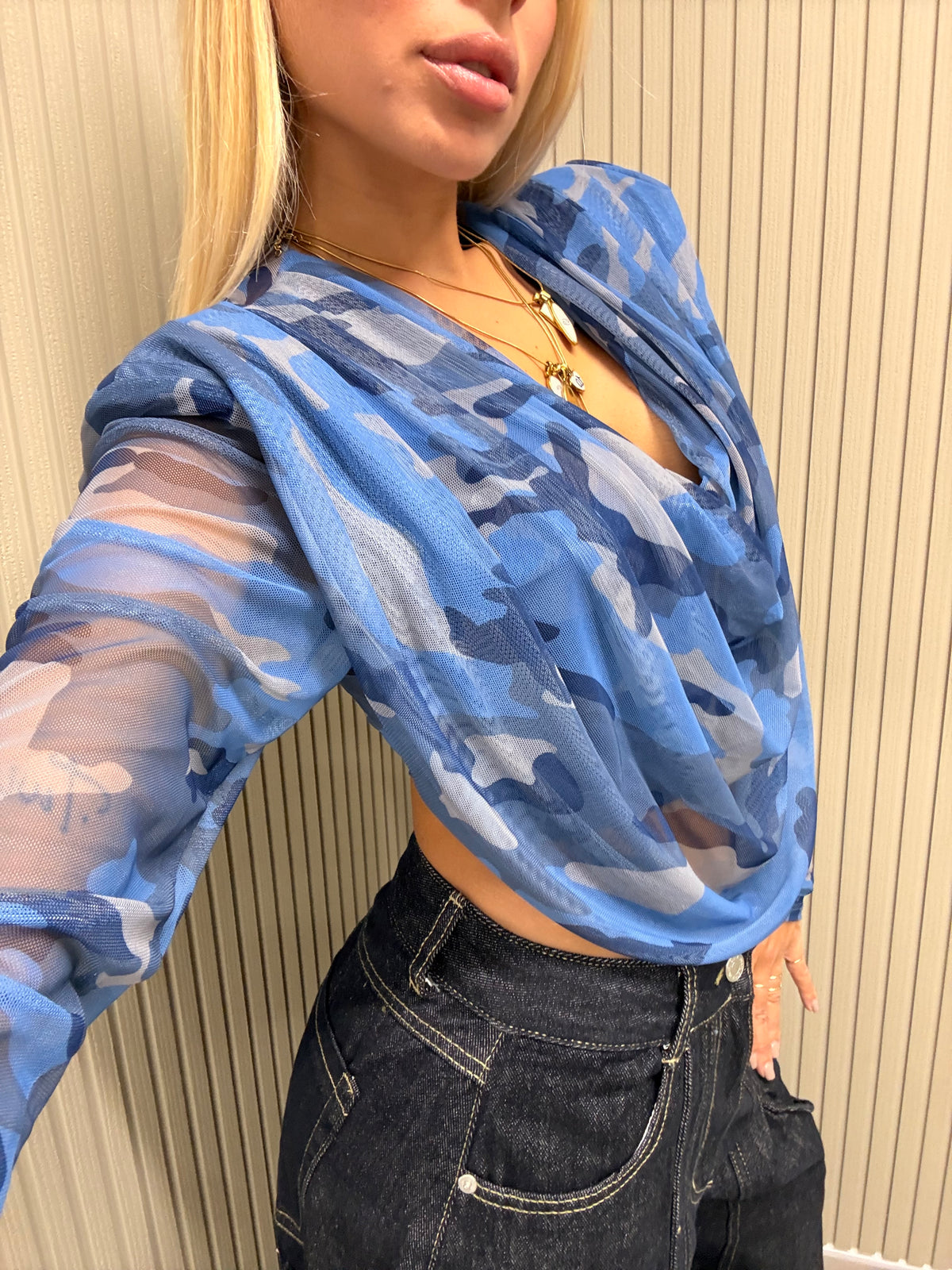 TOP MIMETICO BLU